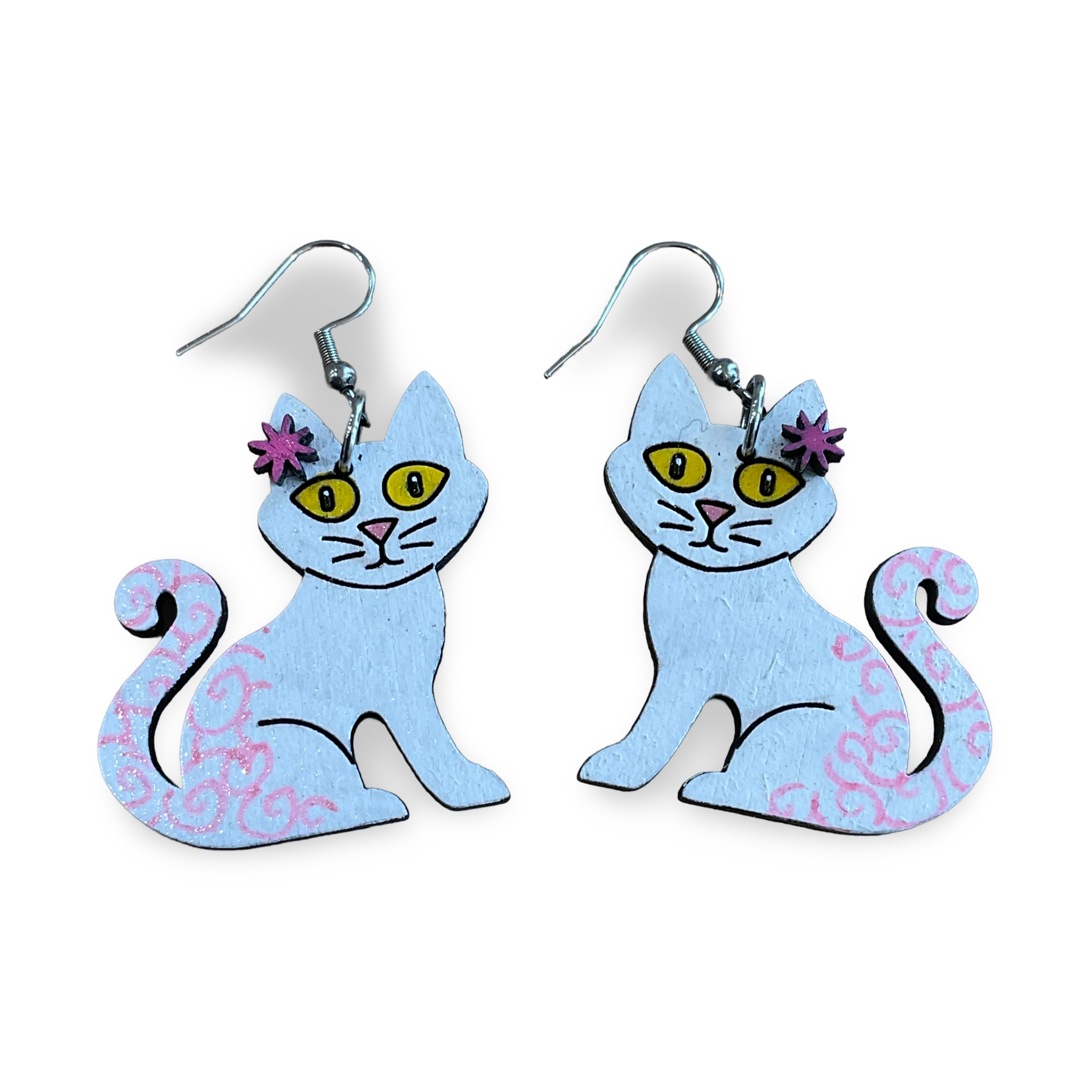 White kitten / cat earrings - hand painted
