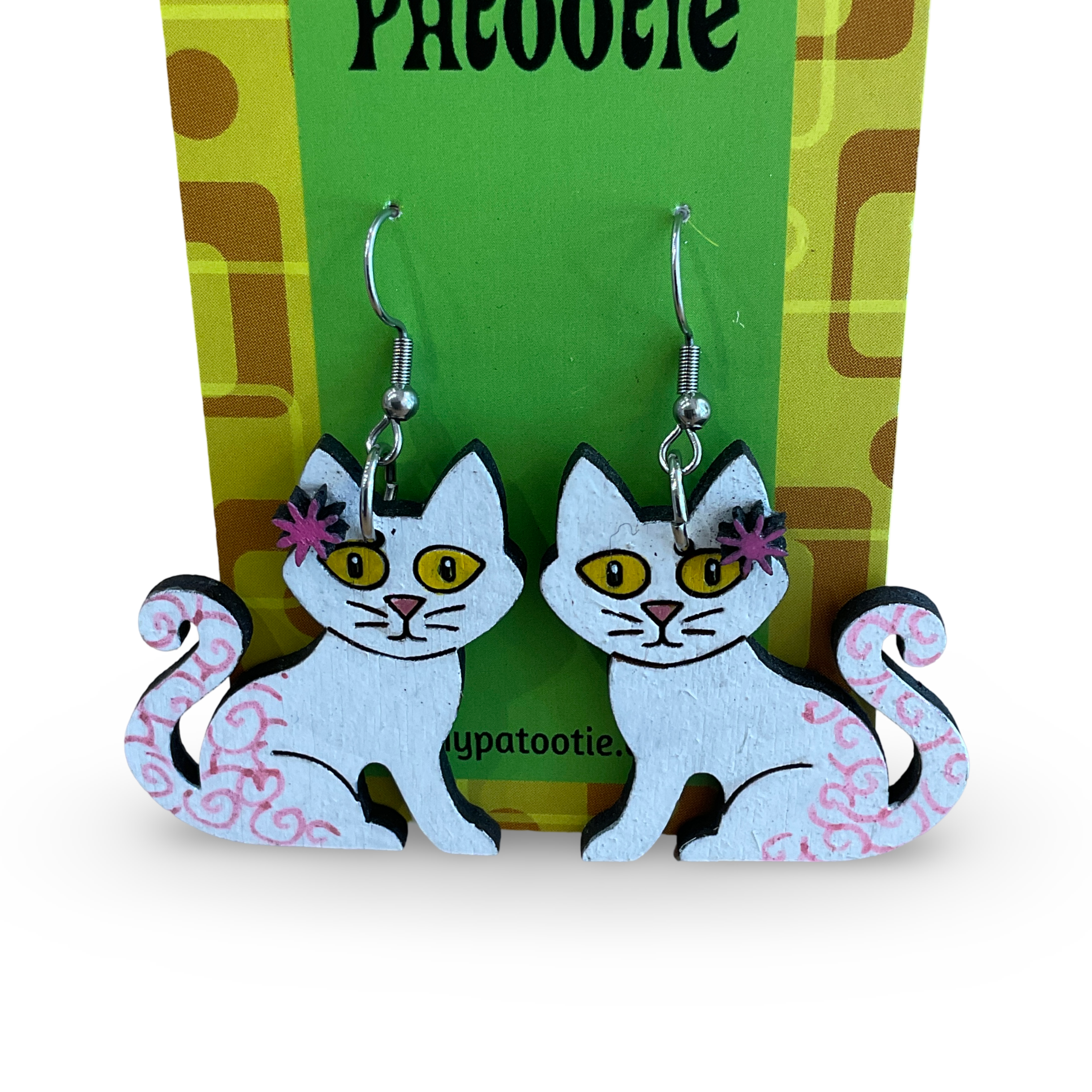 White kitten / cat earrings - hand painted