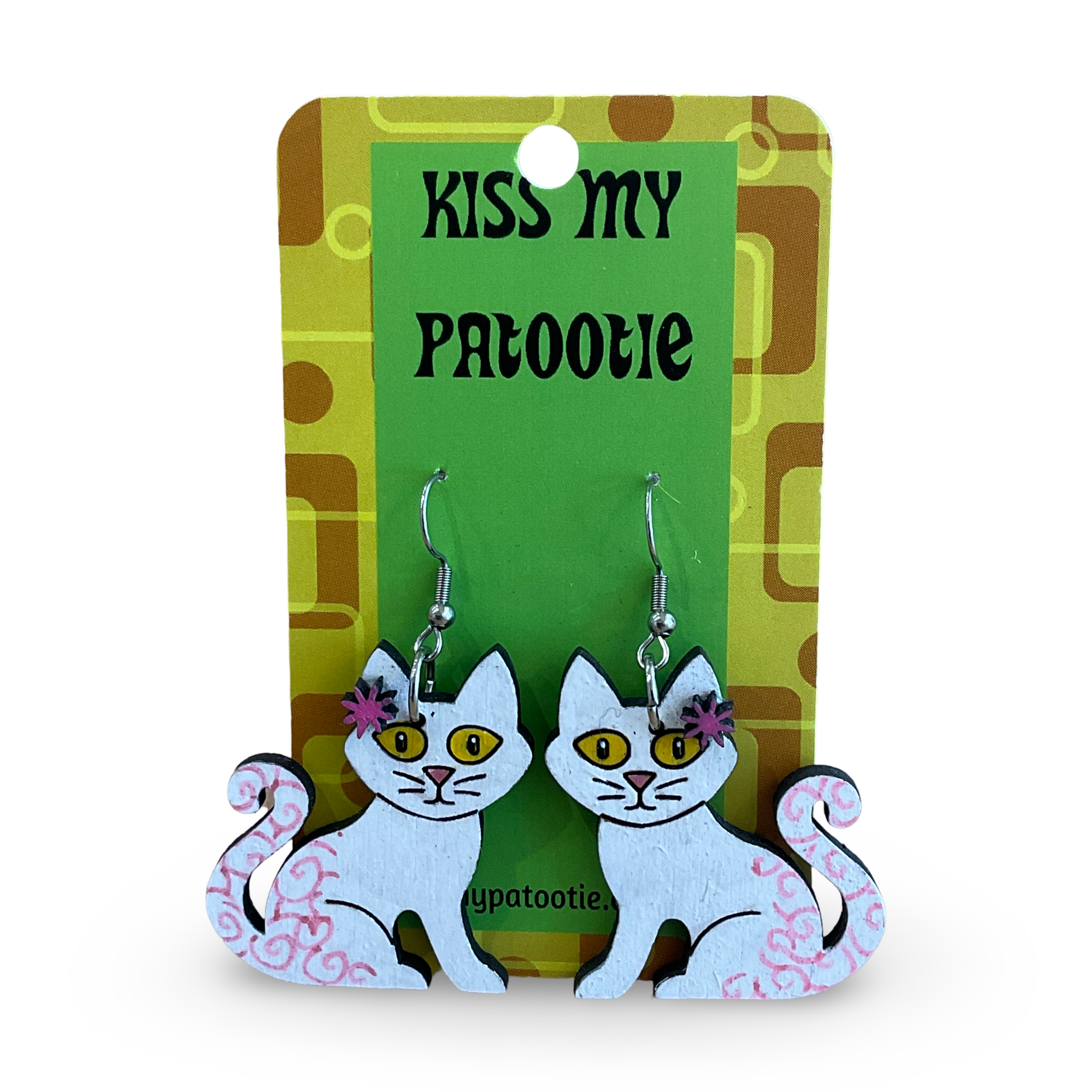 White kitten / cat earrings - hand painted