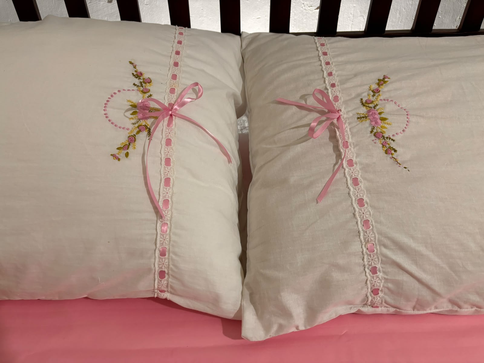 Set of 2 Standard Size Floral Embroidered Pillow Cases