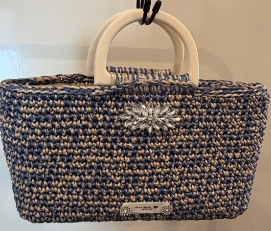 No 7 Blue &Cream Crocheted Night Out Wide Bag
