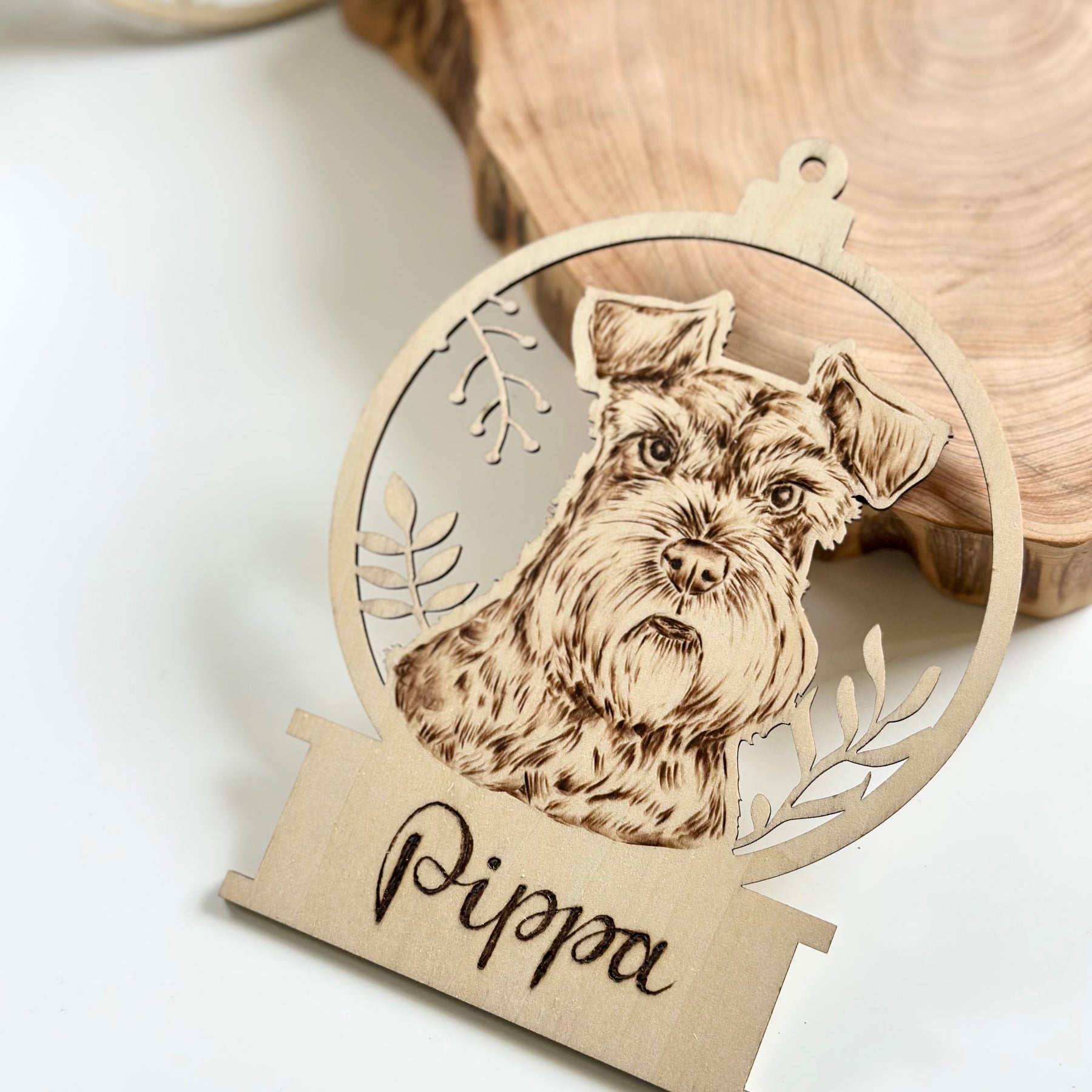 Custom Pet Portrait Christmas Ornament – Handmade Woodburned Decoration | Pet Memorial Gift | Personalized Dog & Cat Keepsake
