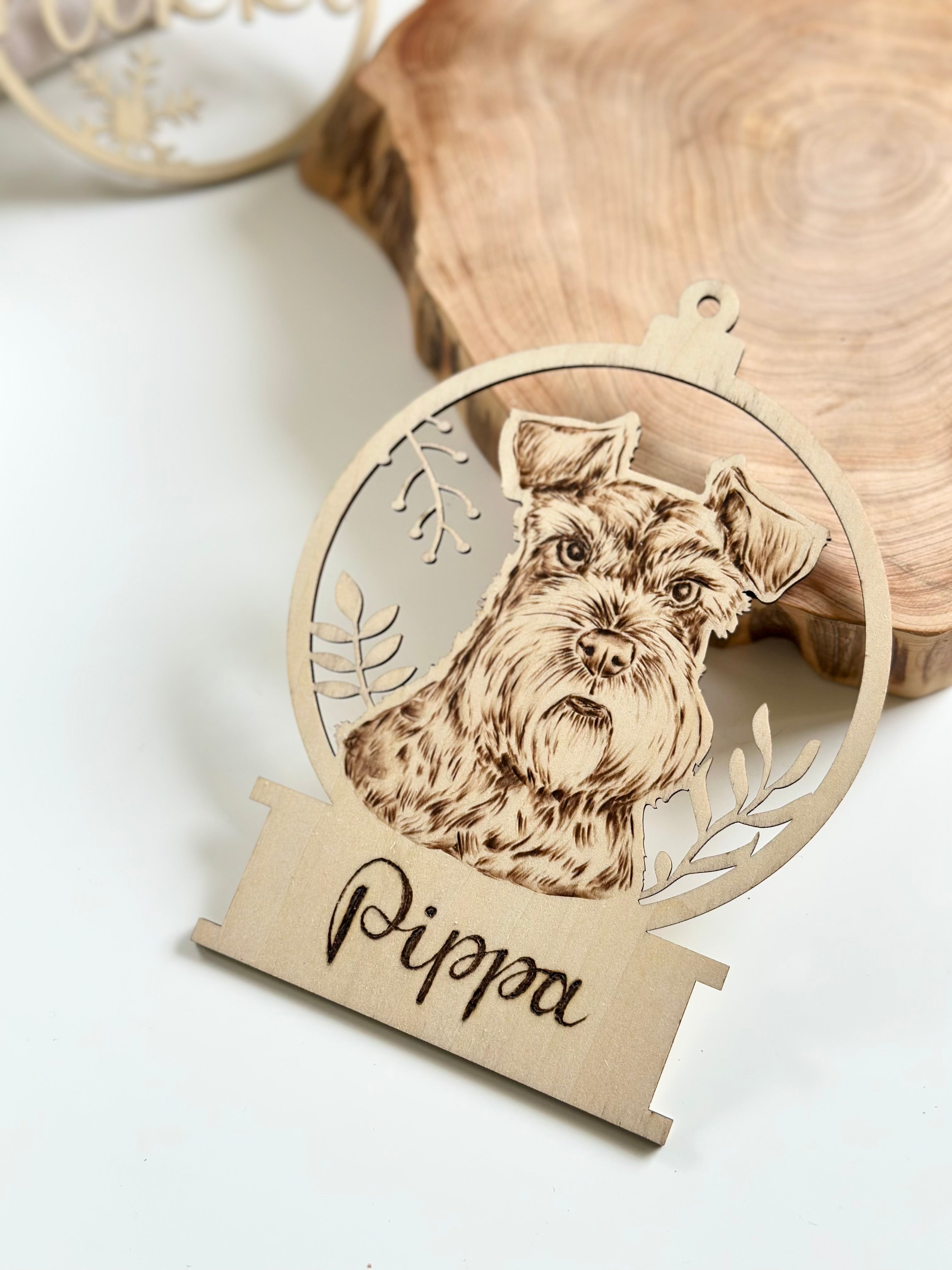 Custom Pet Portrait Christmas Ornament – Handmade Woodburned Decoration | Pet Memorial Gift | Personalized Dog & Cat Keepsake