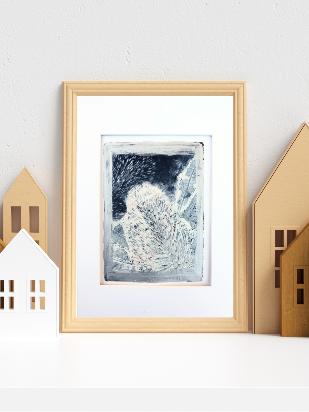 Banksia, blue white and silver | Acrylic monoprint on paper | Original artwork | A5