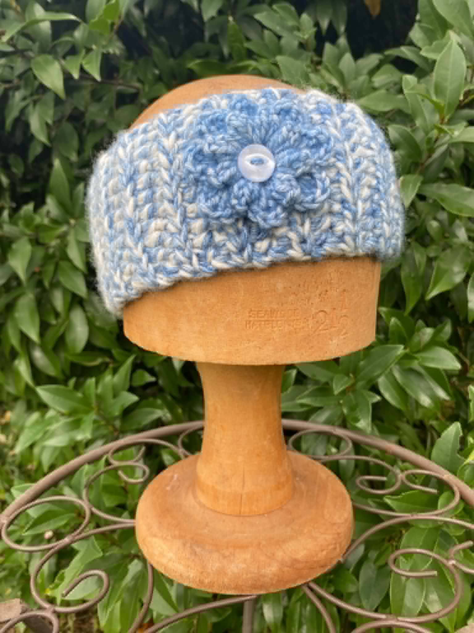 Crochet Headband with cute flower and button embellishment