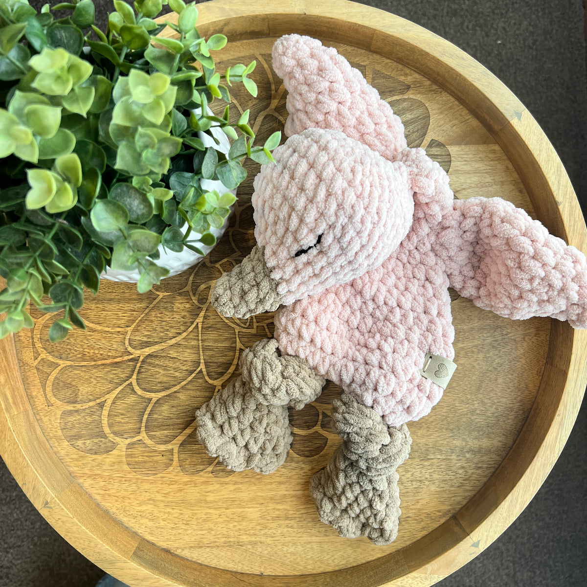 (Copy) Handmade modern pink crochet goose lovey snuggler baby safe.