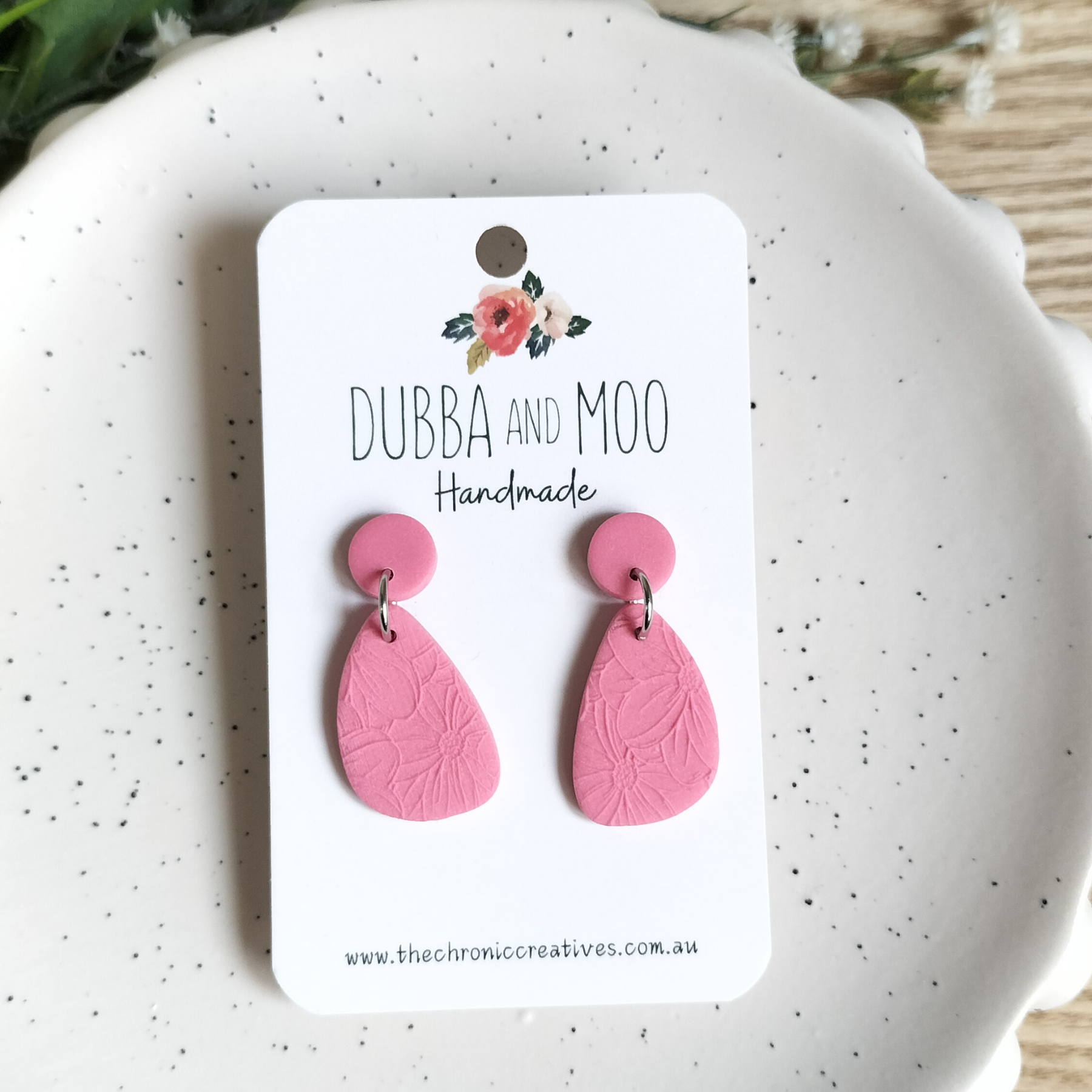 Organic Teardrop Polymer Clay Dangle Earrings Floral Texture - Assorted Styles