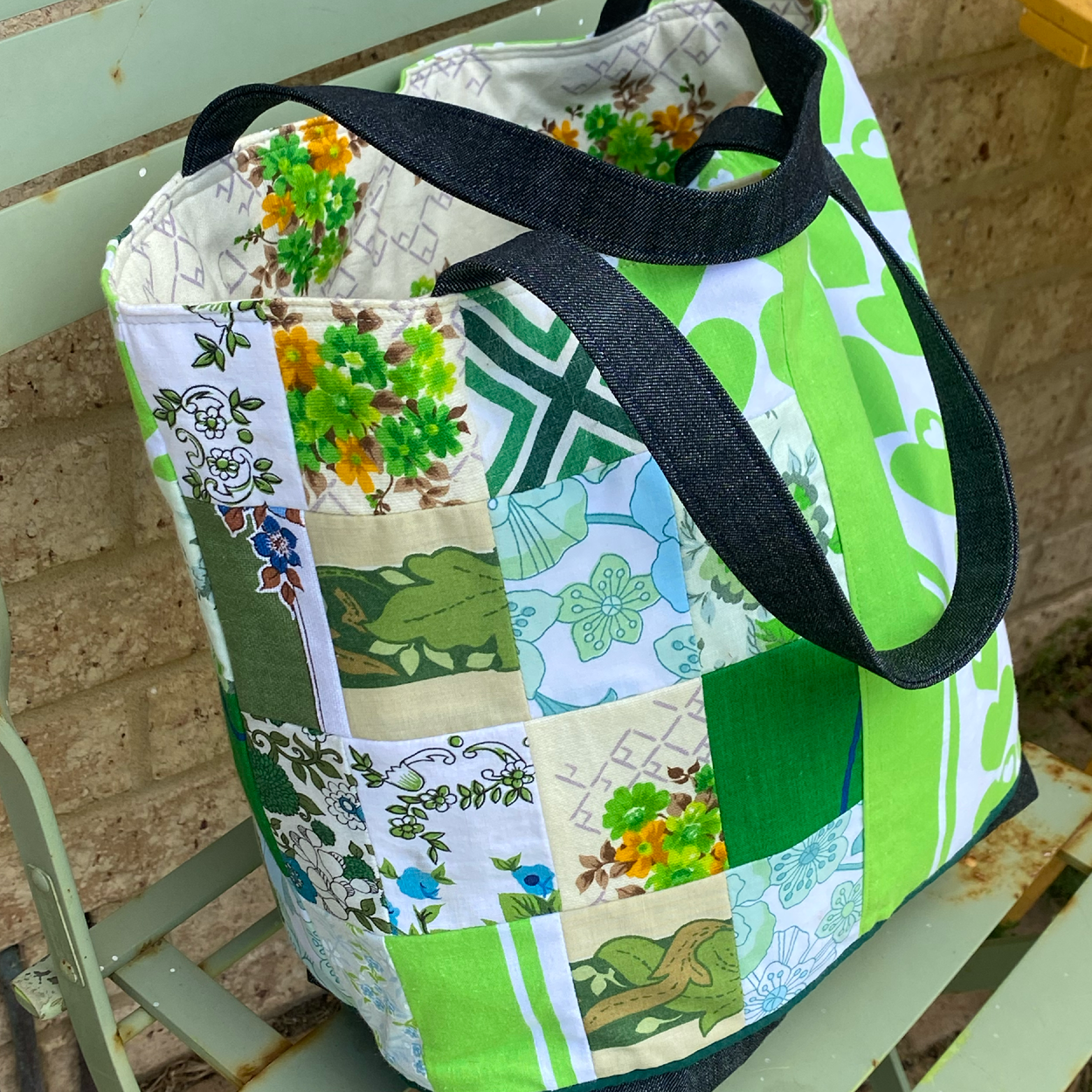 Heartland Handmade Tote Bag Upcycled Vintage Fabrics & Denim