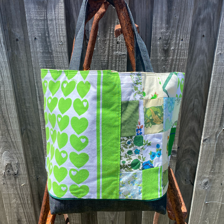 Heartland Handmade Tote Bag Upcycled Vintage Fabrics & Denim