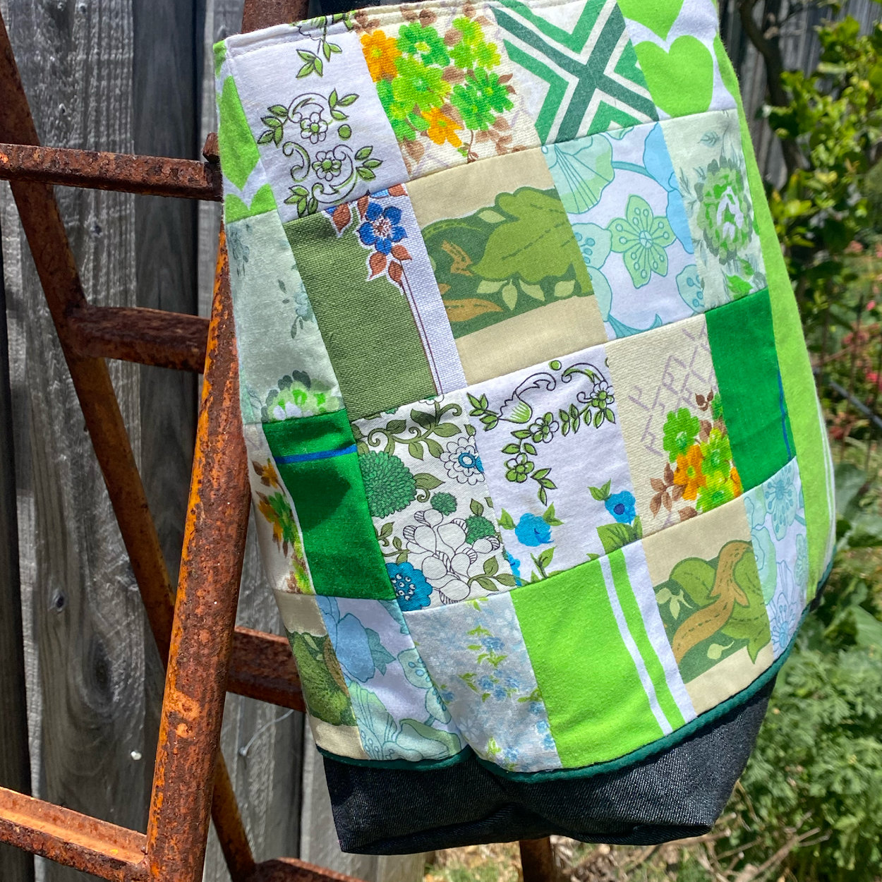 Heartland Handmade Tote Bag Upcycled Vintage Fabrics & Denim