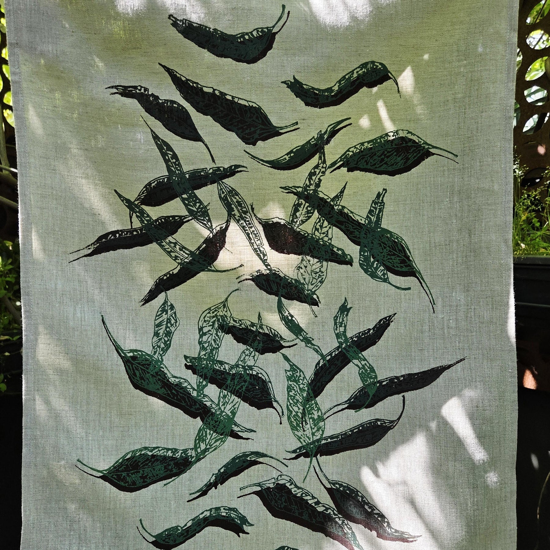 Hand Printed Linen Tea Towels-Eucalypt Fallen Leaves