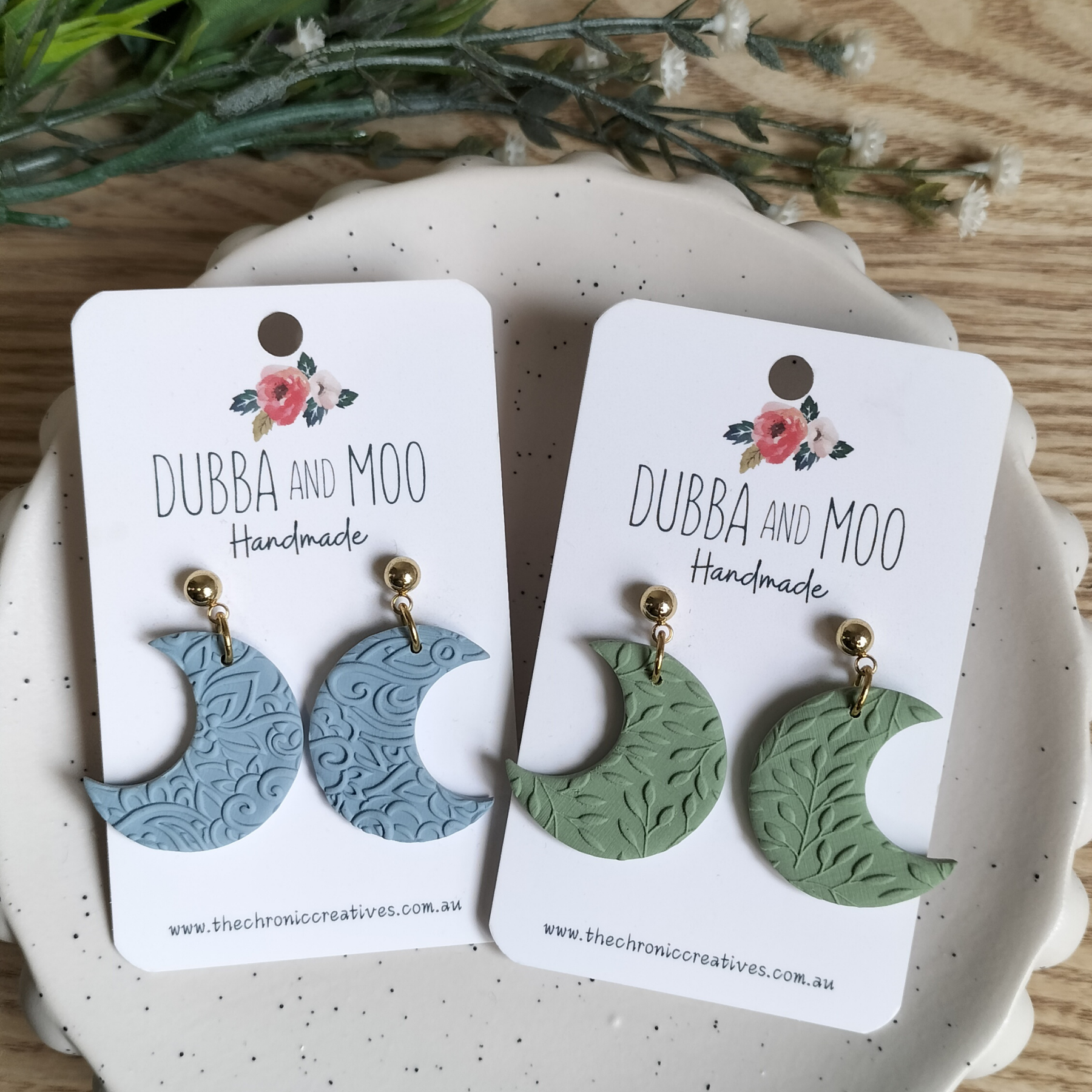 Textured Moon Polymer Clay Dangle Earrings - Assorted Styles