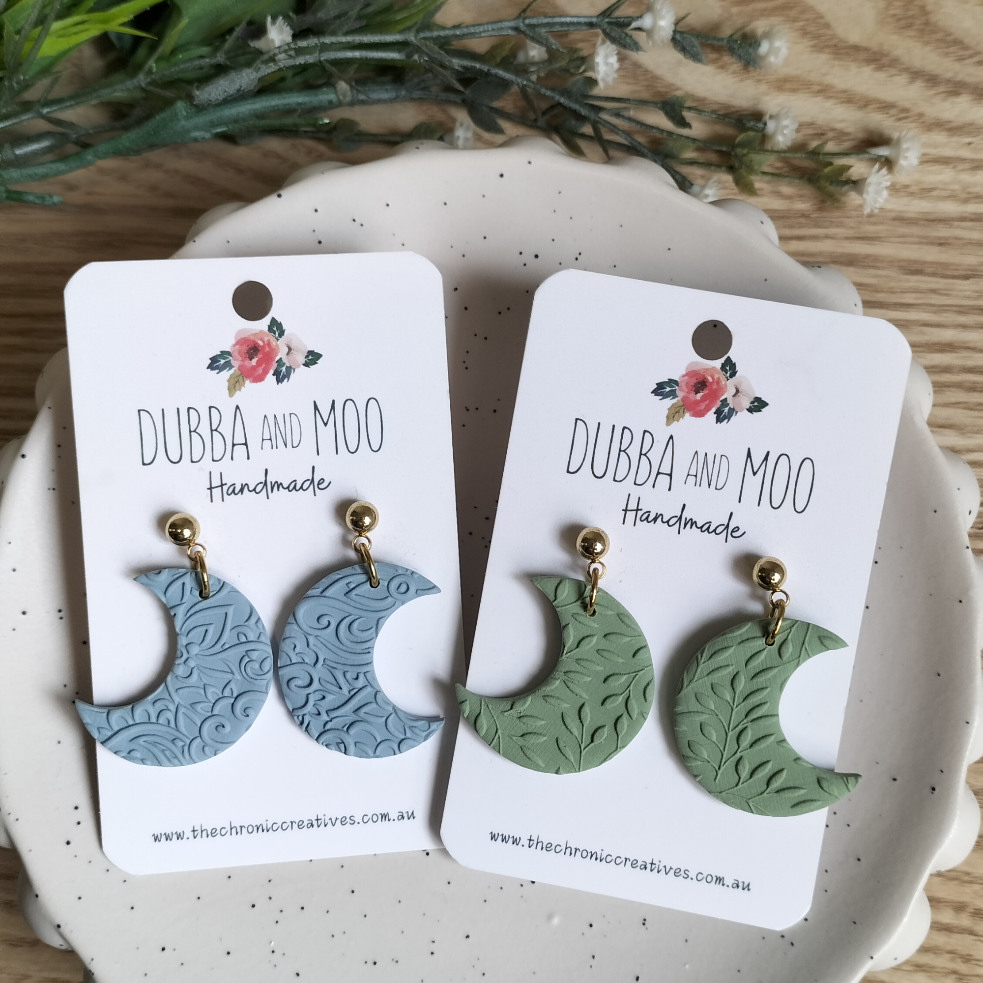 Textured Moon Polymer Clay Dangle Earrings - Assorted Styles