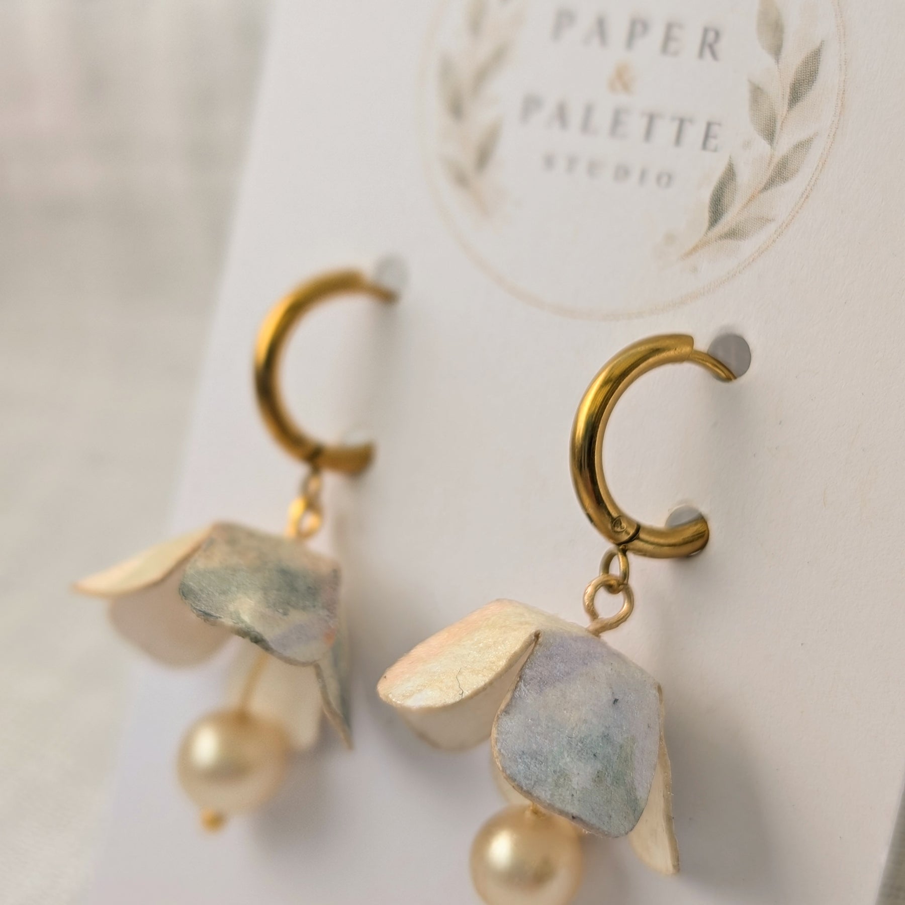 Handmade Paper Floral Earrings, Botanical Hoop Earrings, Eco Friendly Gift