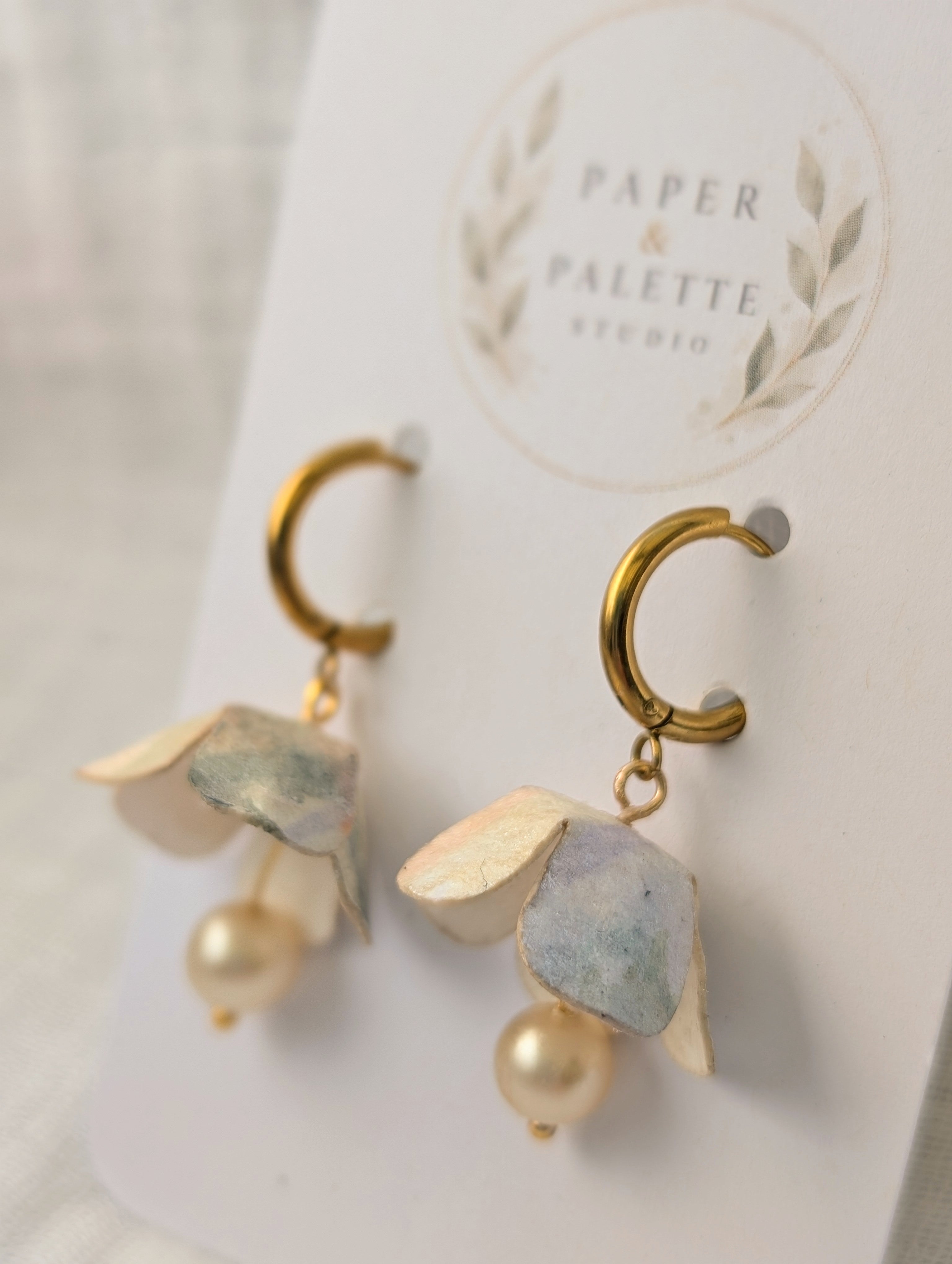 Handmade Paper Floral Earrings, Botanical Hoop Earrings, Eco Friendly Gift