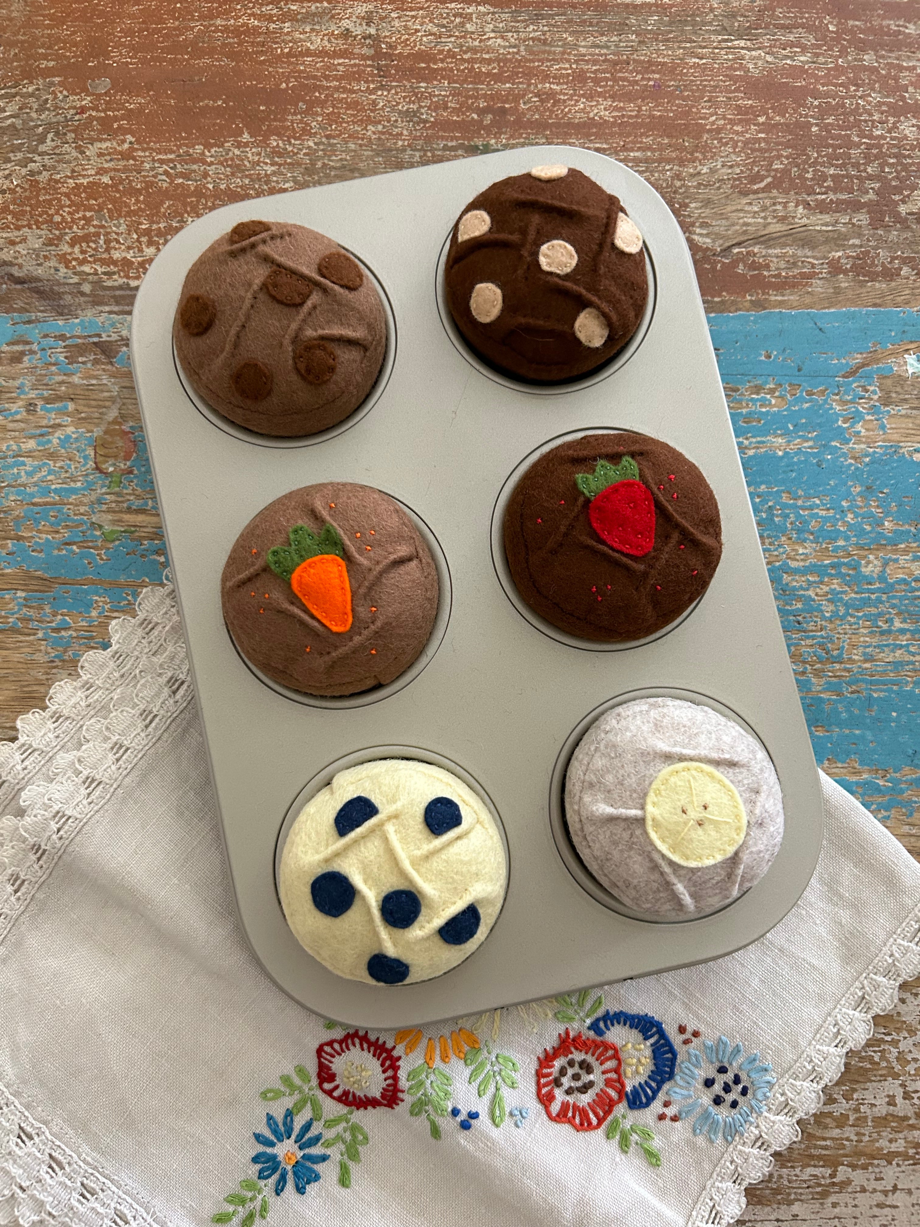 Felt Muffins Play Food Set, Pretend Kitchen Toy, Handmade Felt Bakery, Montessori Imaginative Play