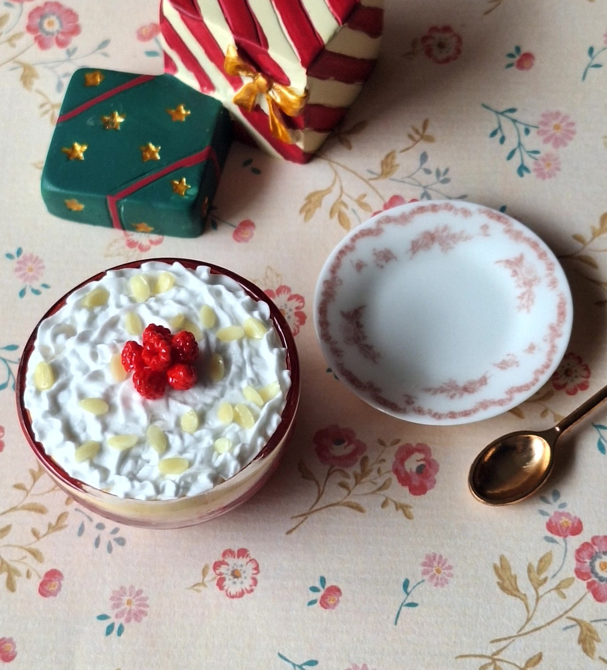 Trifle pudding (with ornate serving spoon)