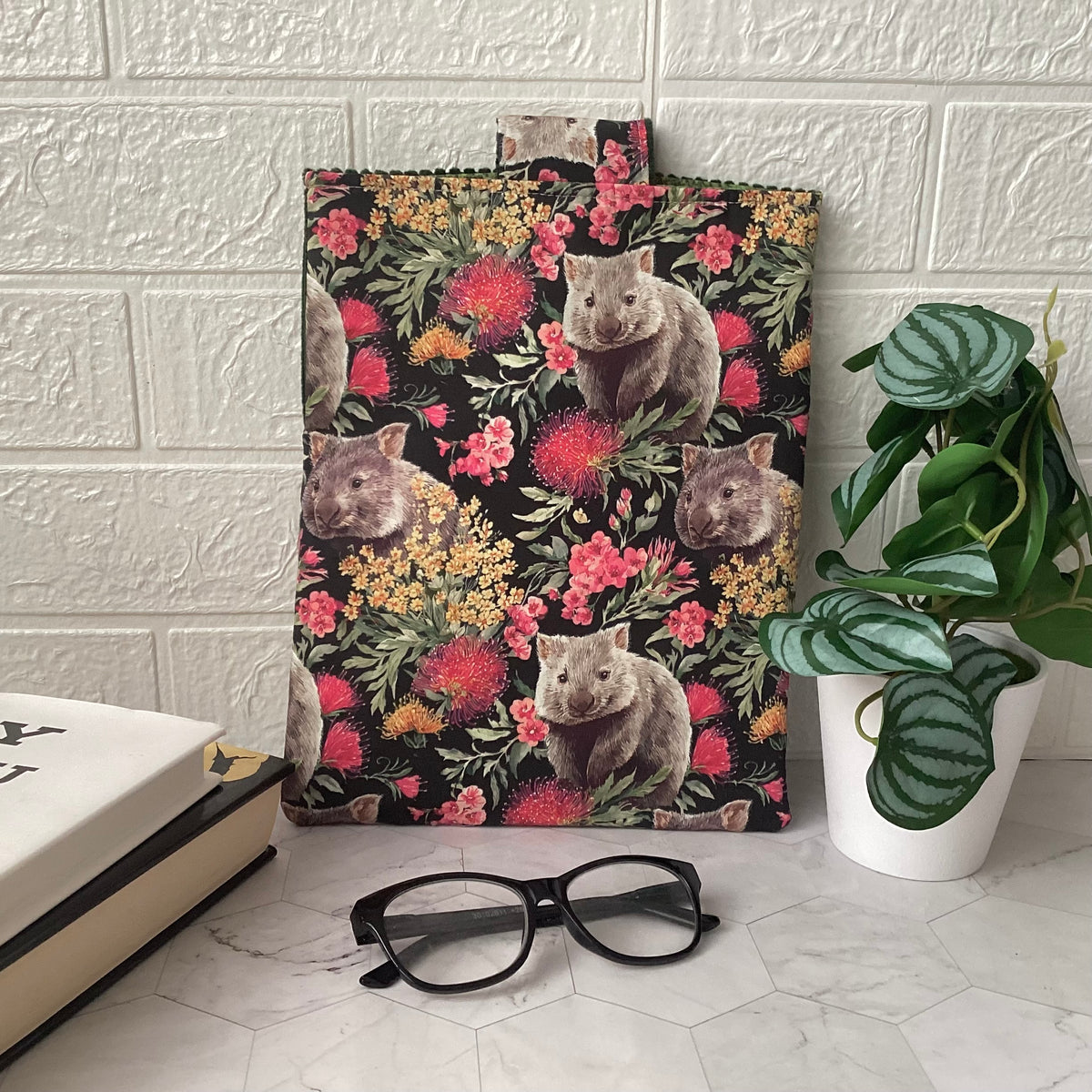 Australian wombats book sleeve with 2 pockets. iPad, tablet pouch