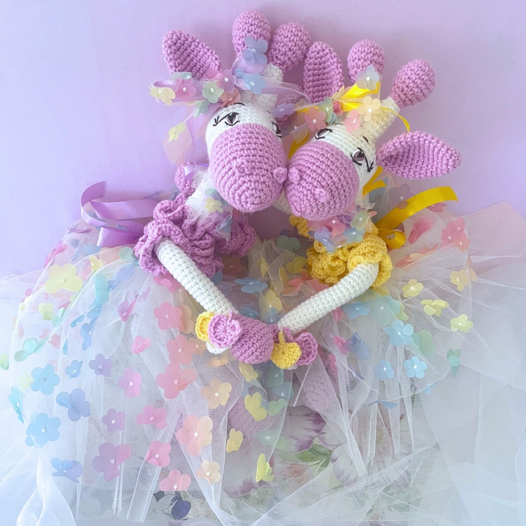 Crochet Giraffe Sisters, Handmade Crochet Giraffes 58cms