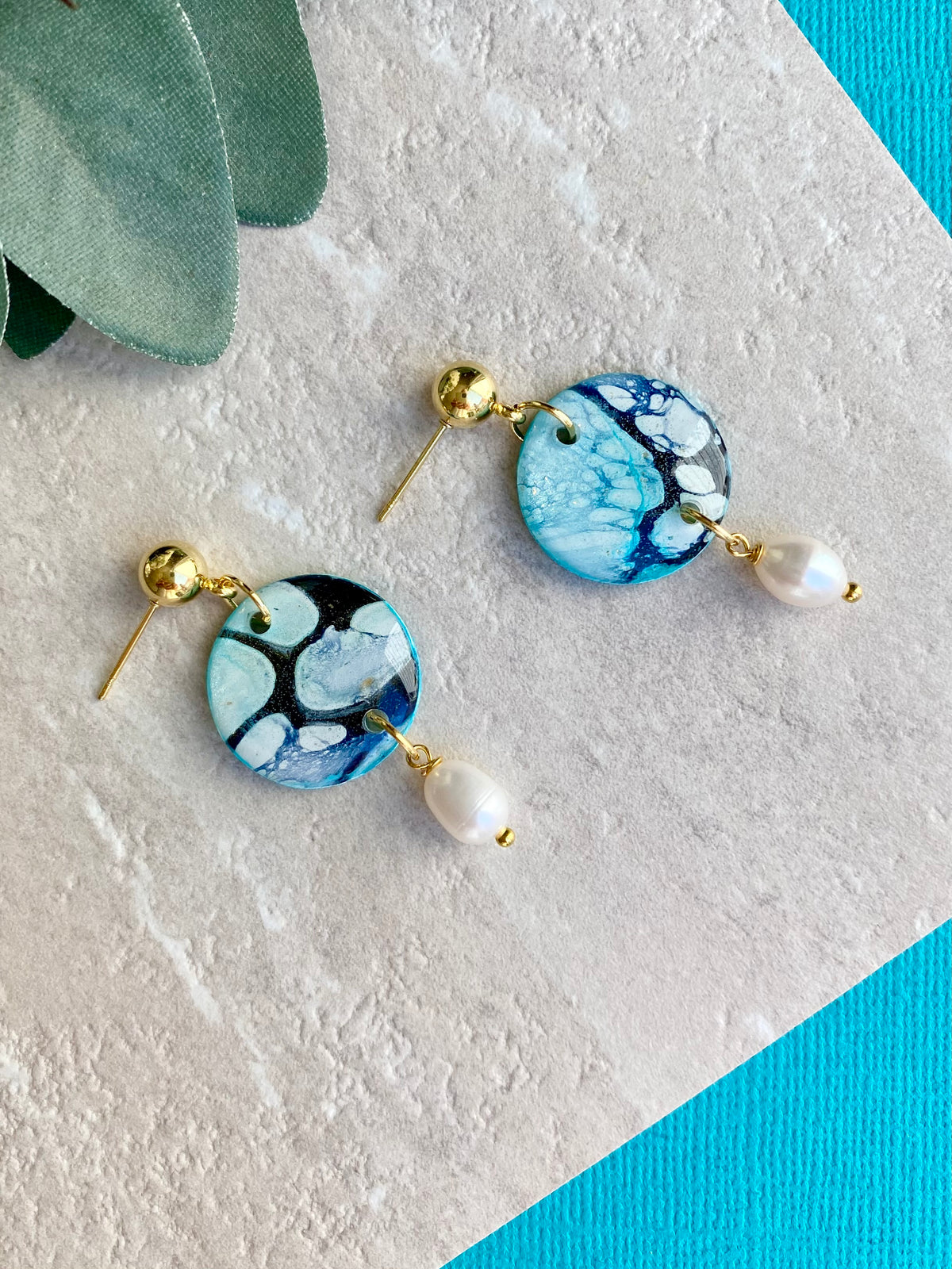 Soft Turquoise Stud Earrings with Freshwater Pearls