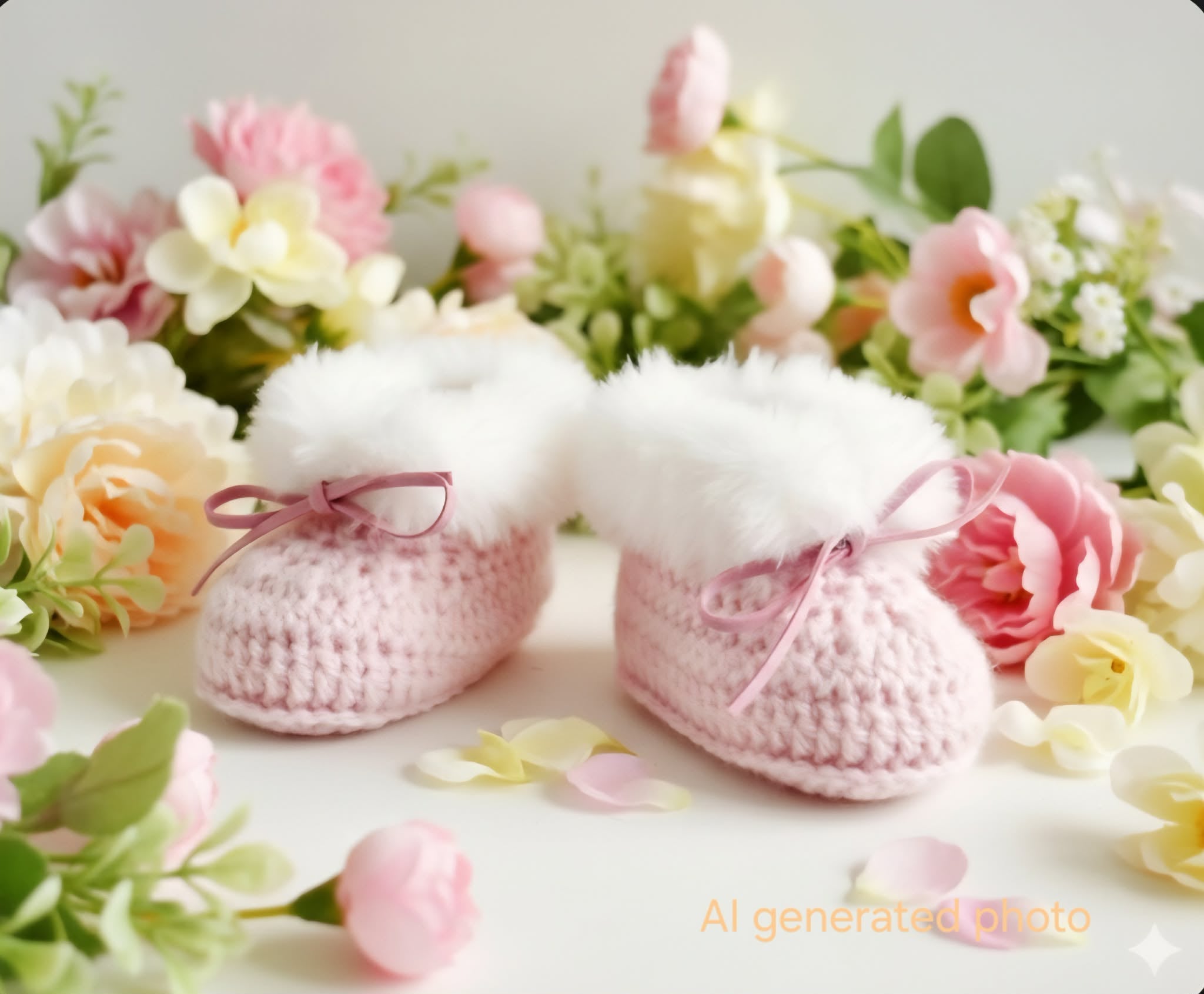 Baby Booties Fluffy Pink Newborn Crochet Knit Shoes Sock