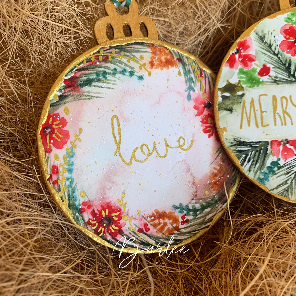 Set of 2 Hand-Painted Christmas Decorations - Unique Ornaments