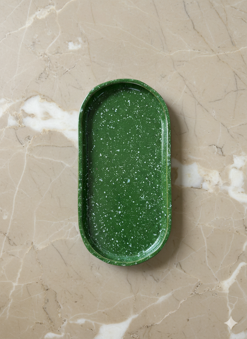 Forest Green, Speckled, Oval Pottery Plate