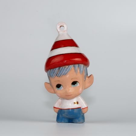 Handmade Porcelain Christmas ornament. One-of-a-kind. Marcus, the Tinker Elf.