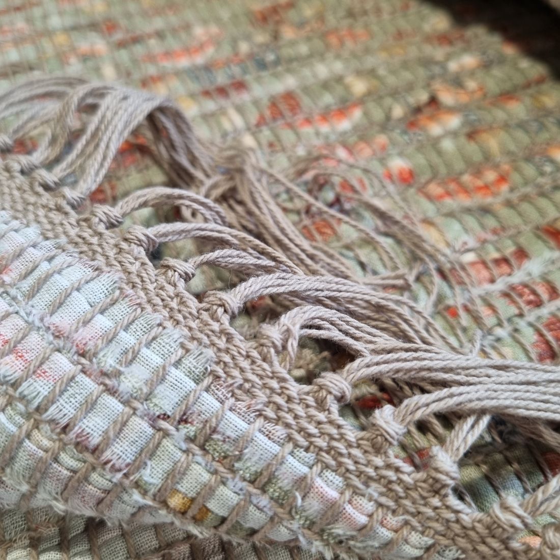 Handwoven mushroom print cotton fabric table runner
