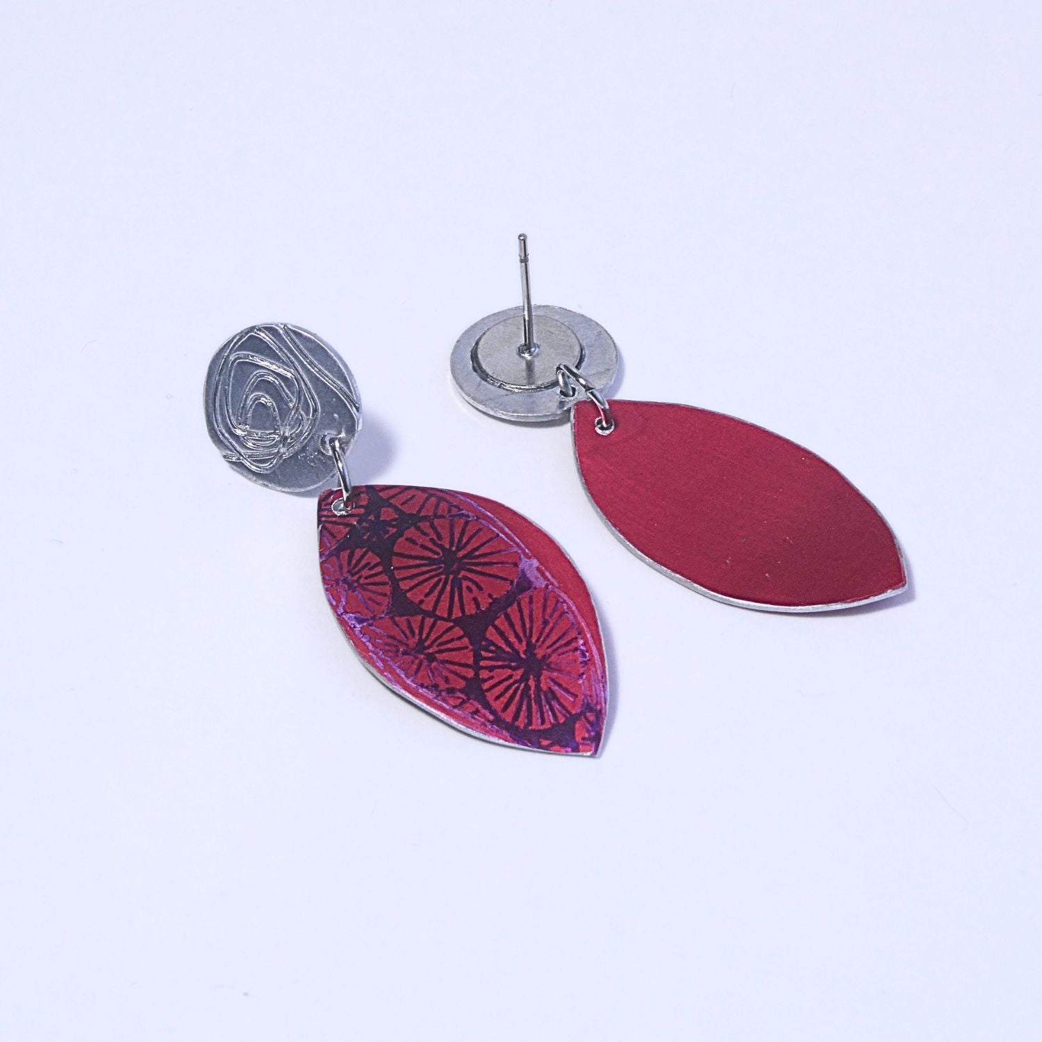 Hand printed anodised aluminium earrings - Scarlet Grace Collection