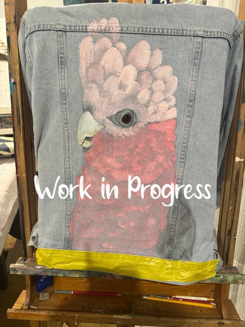 Australian Galah Hand-painted Denim Recycled Jacket (S)