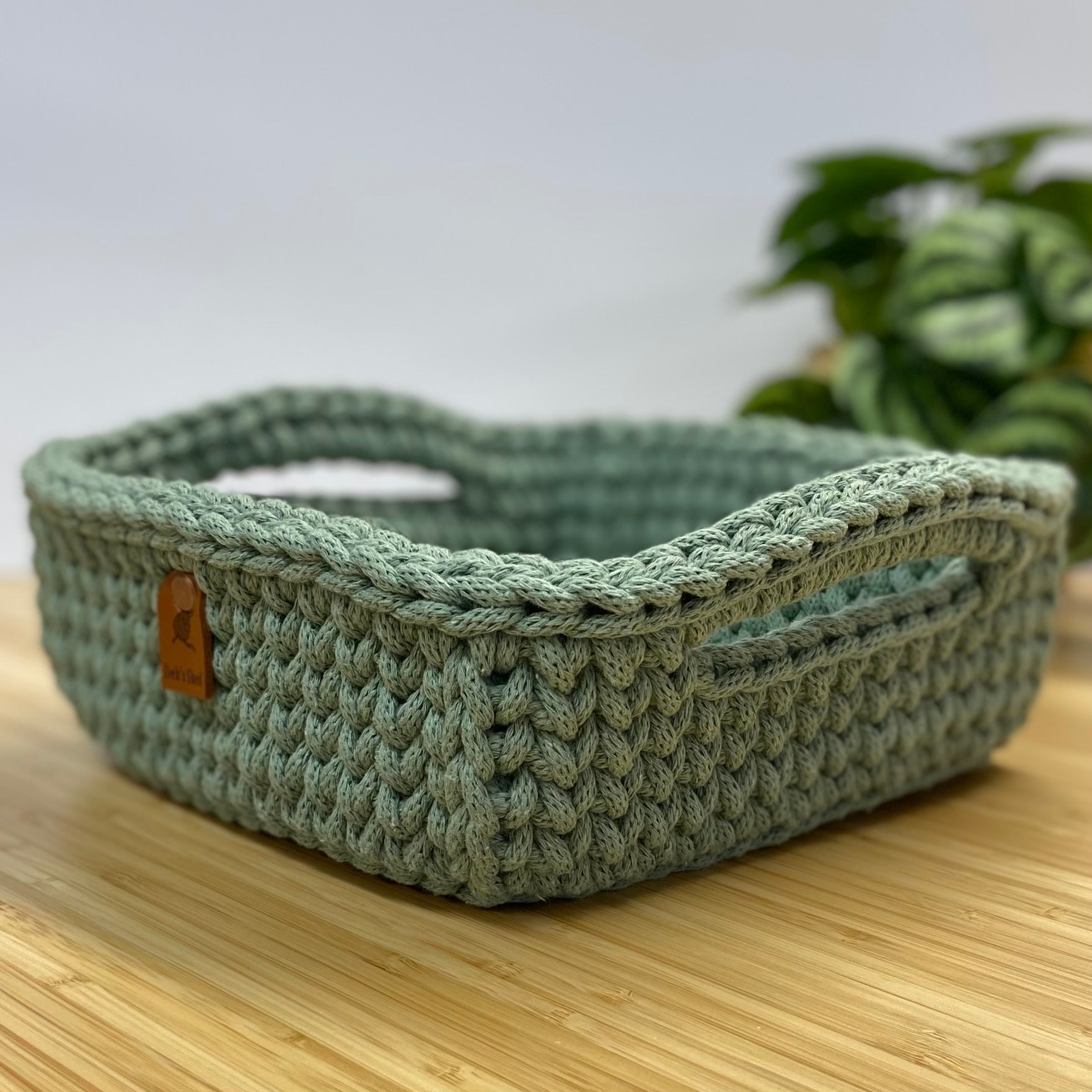 Handmade Crochet Basket - Sage - Square