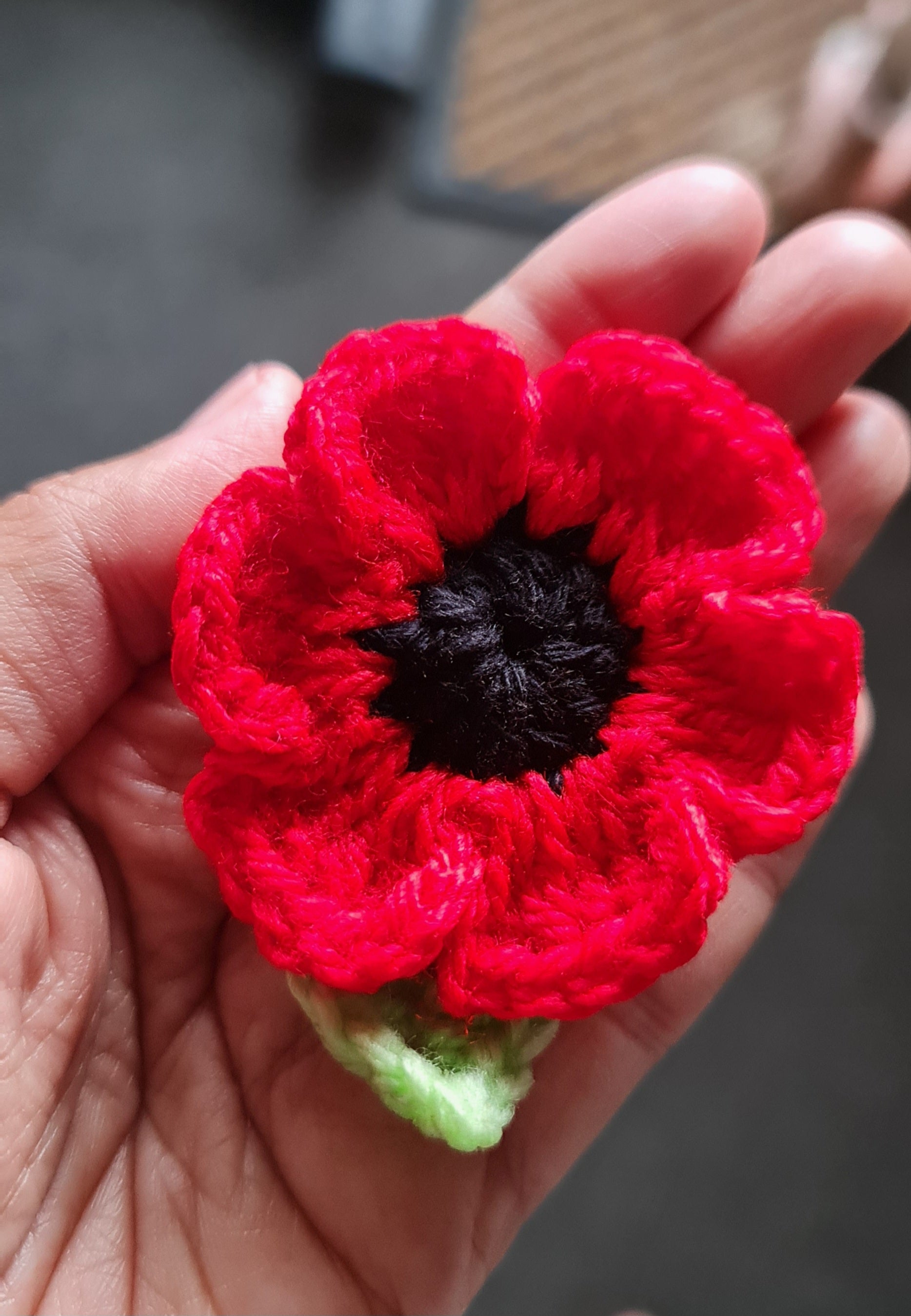 Crochet Poppy Brooch