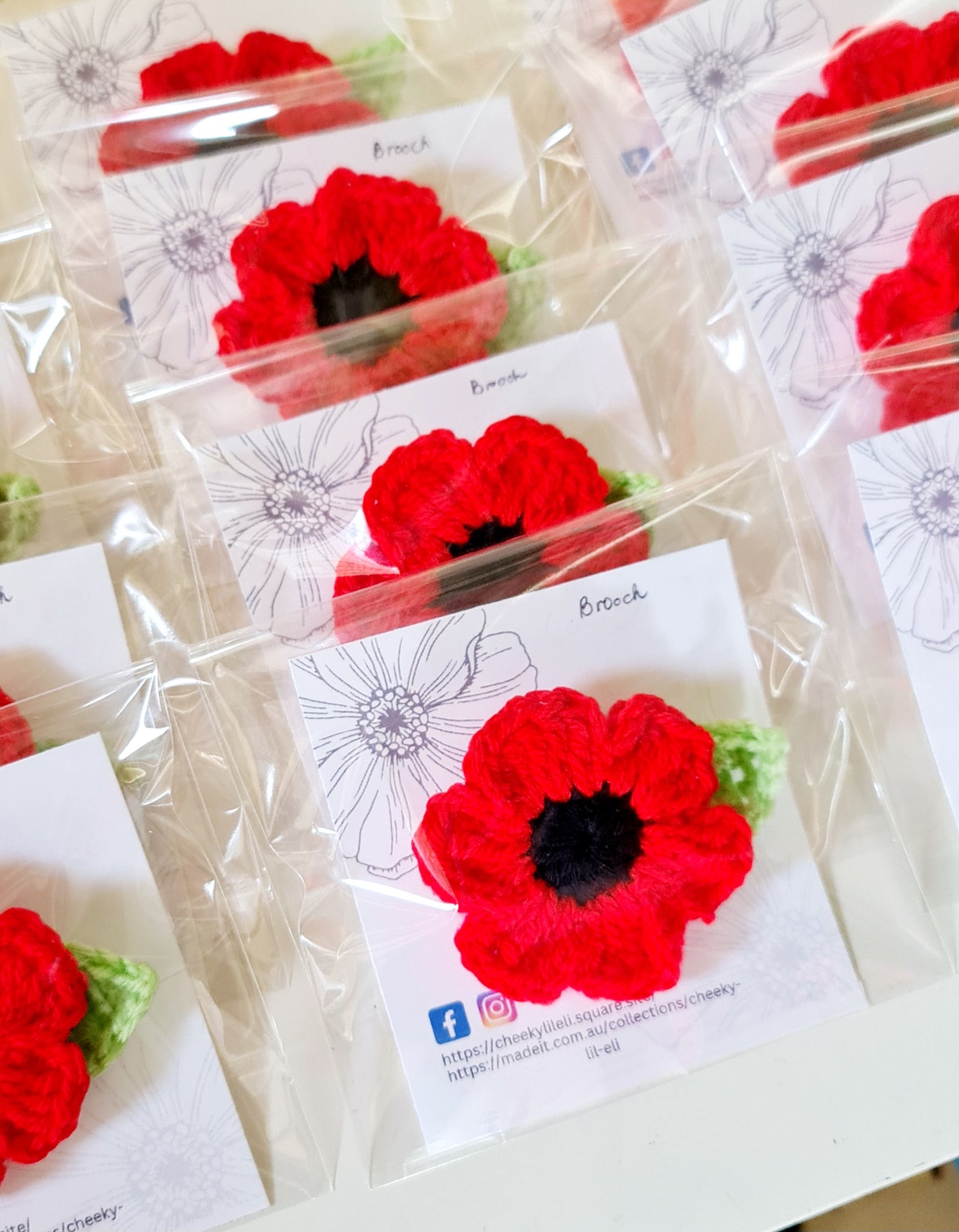 Crochet Poppy Brooch