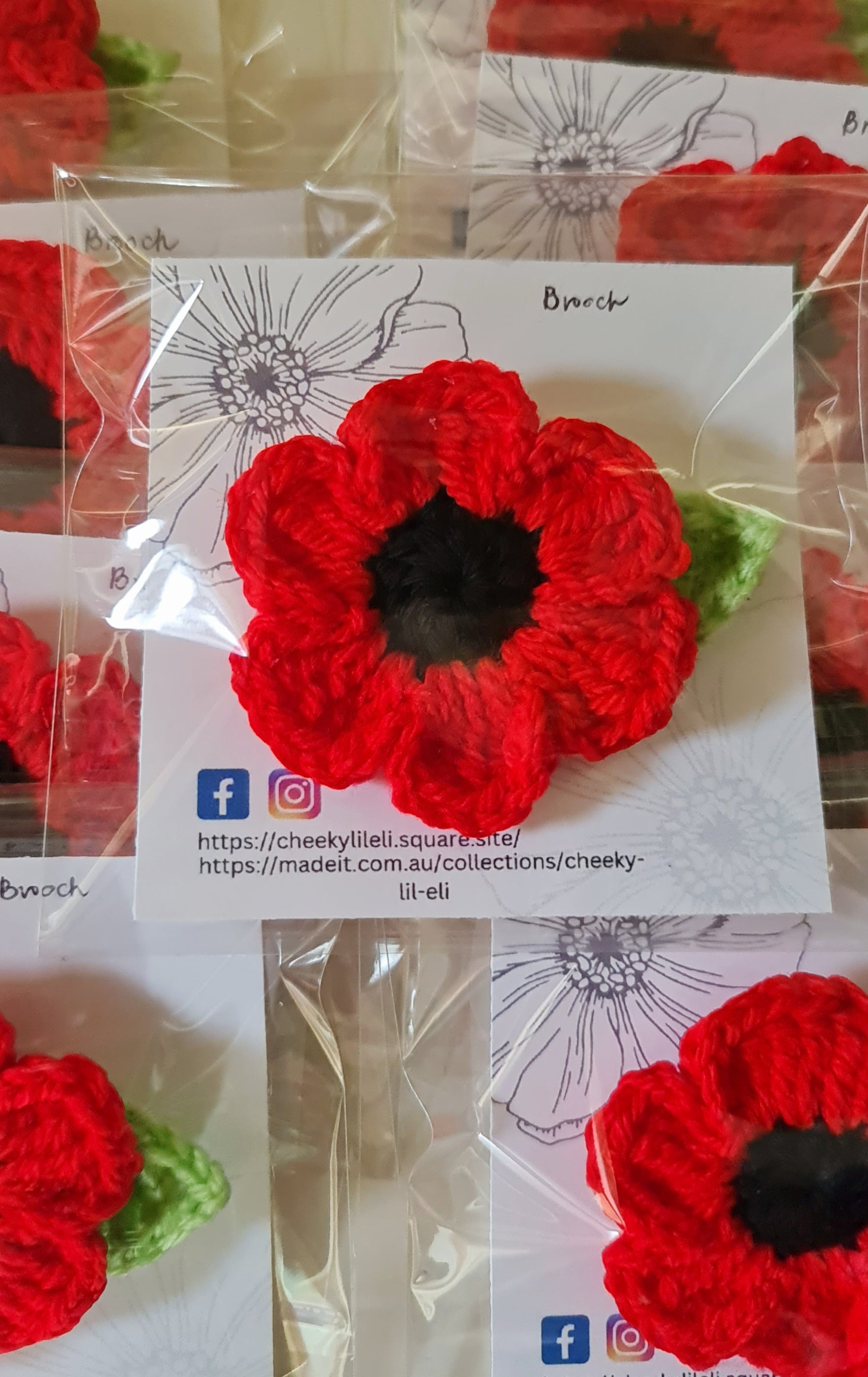 Crochet Poppy Brooch