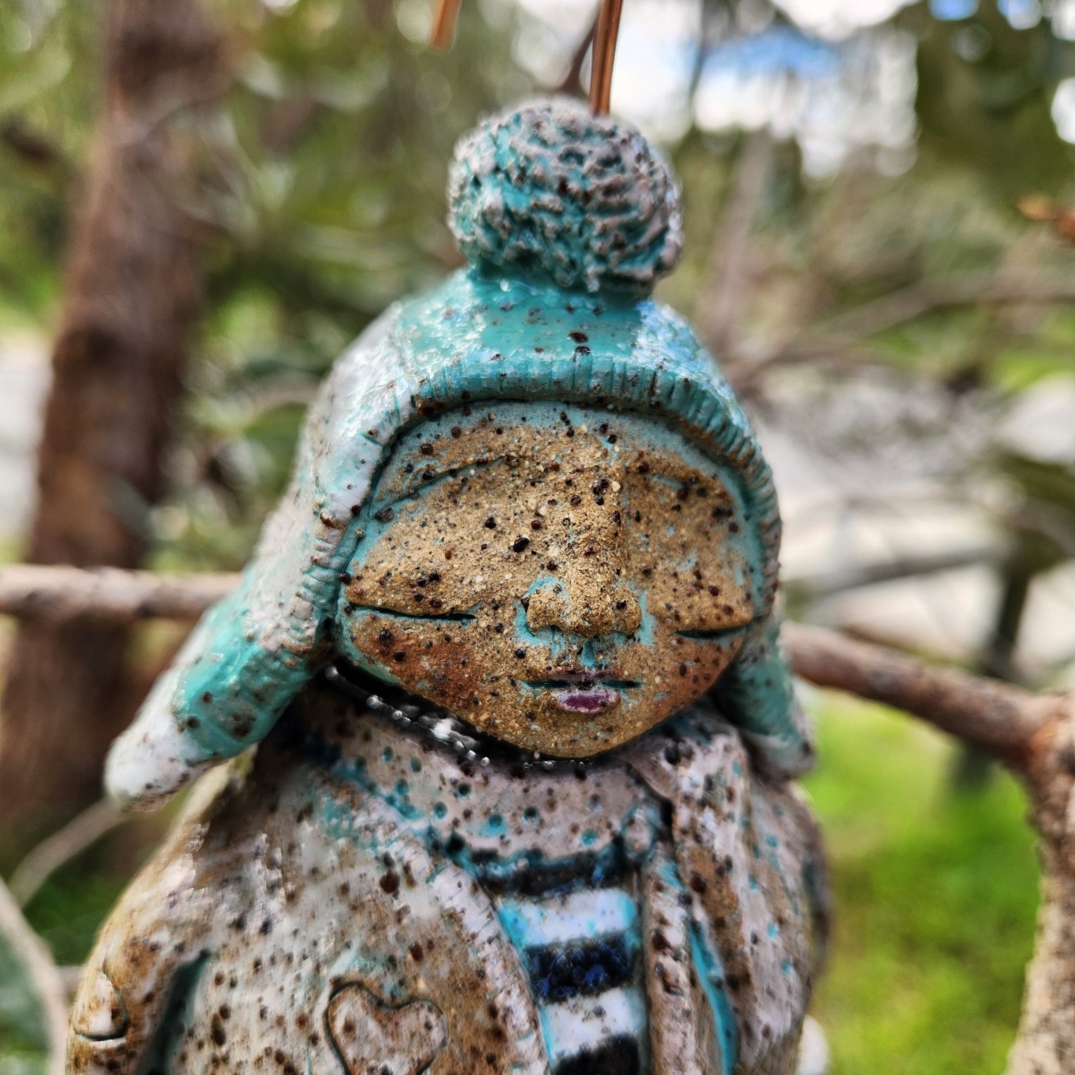 Clay windchime, little girl, hearts