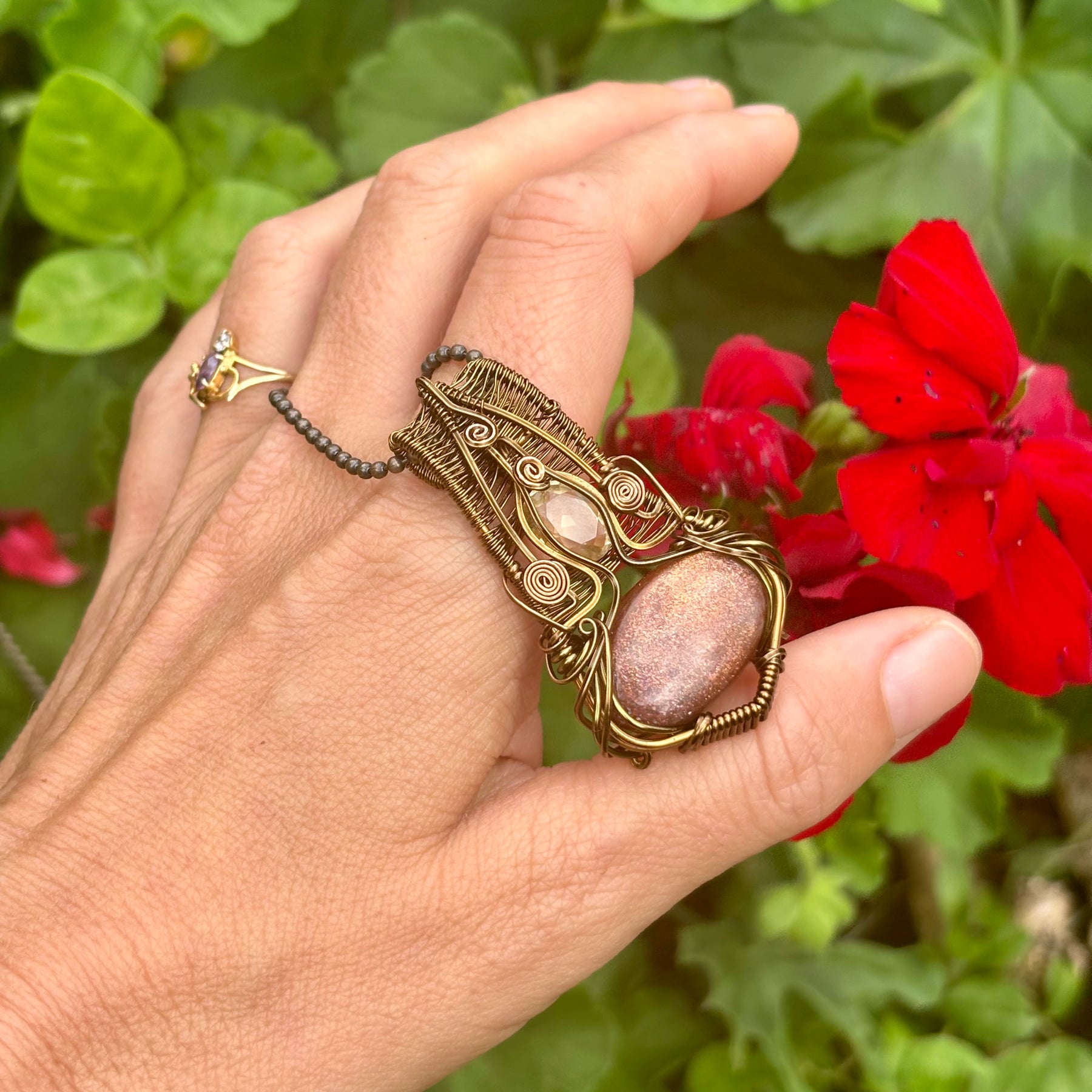 Natural Sunstone Citrine copper crystal pendant