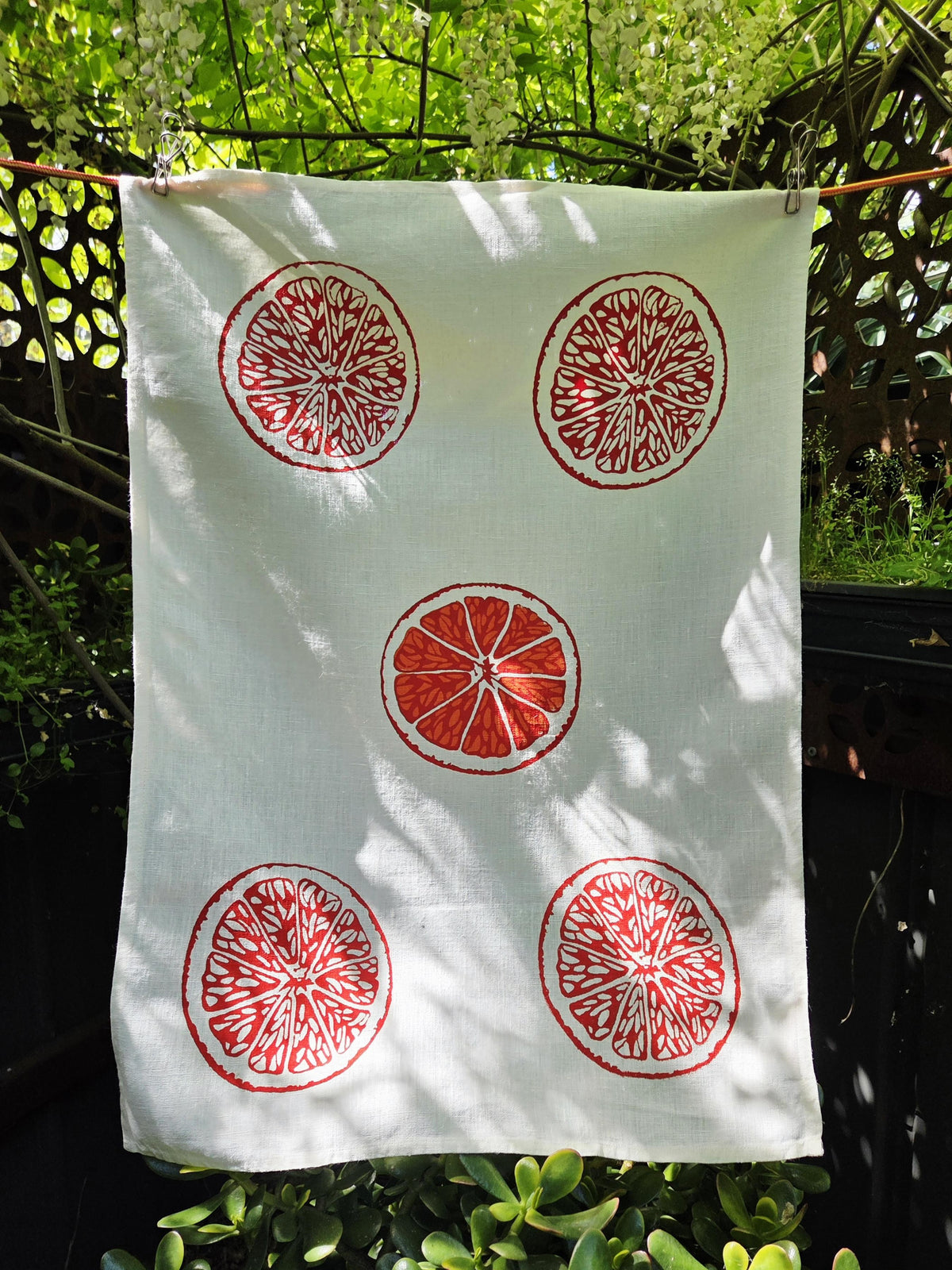 Hand Printed Linen Tea Towels-Oranges & Oranges