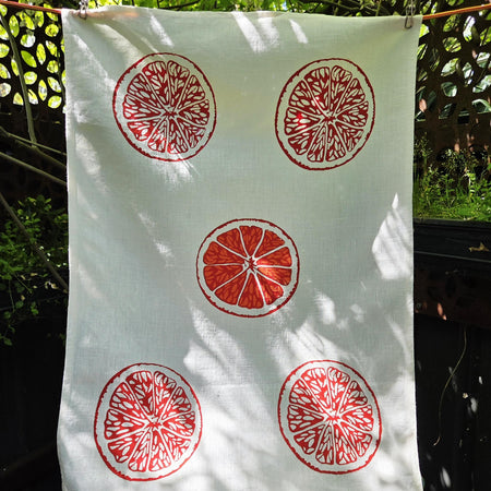 Hand Printed Linen Tea Towels-Oranges & Oranges