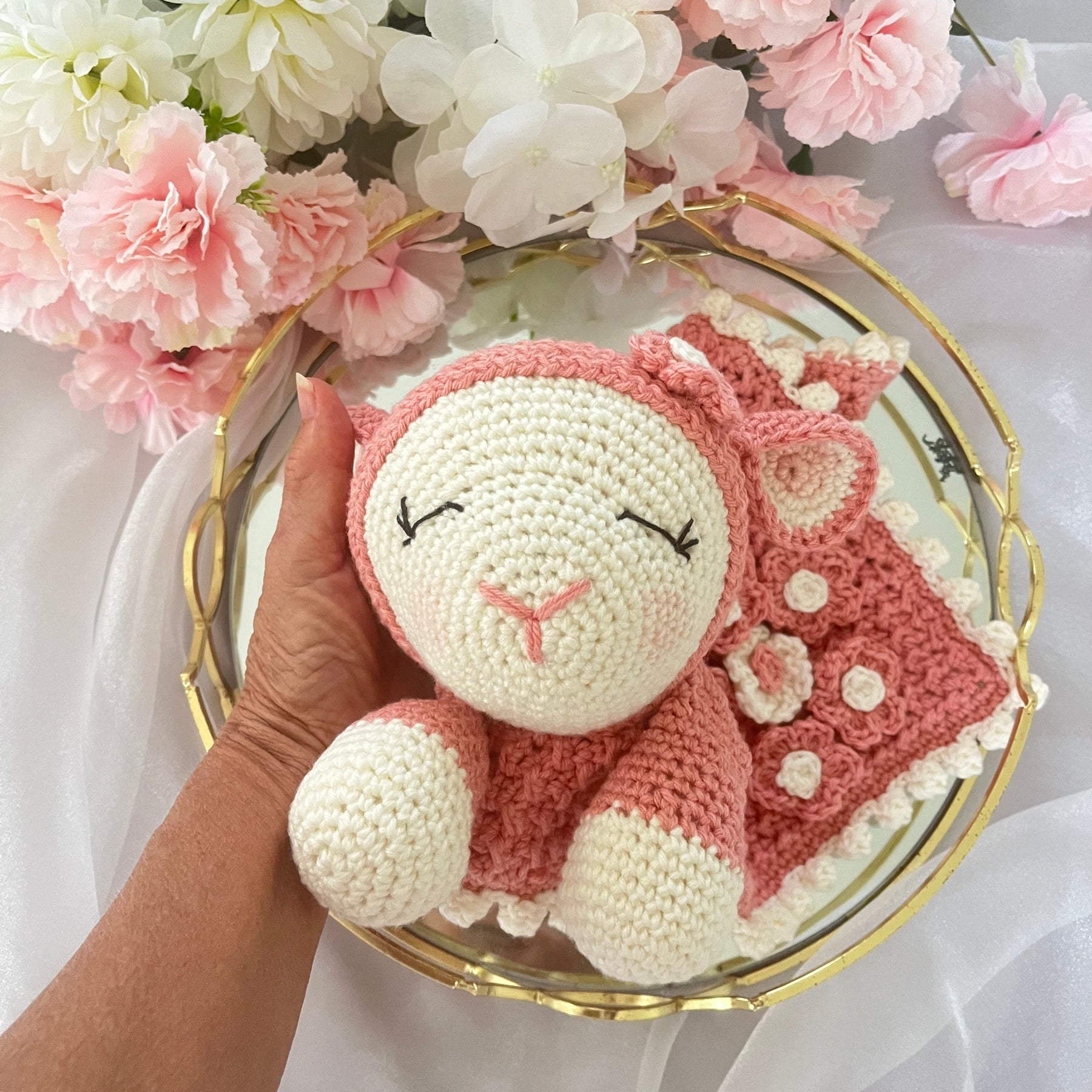 Handmade Crochet Lamb Soft Toy Snuggle Blanket