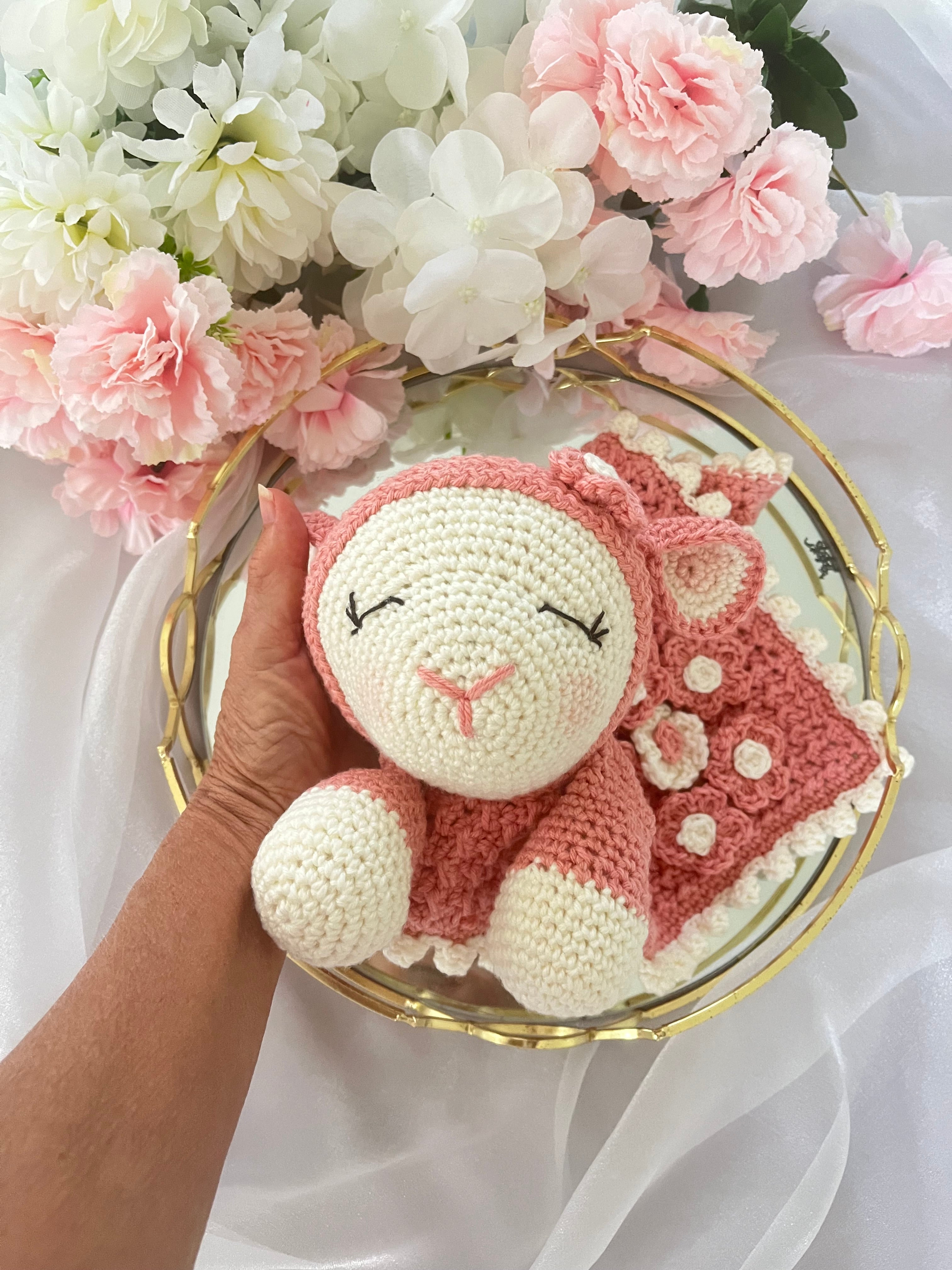 Handmade Crochet Lamb Soft Toy Snuggle Blanket