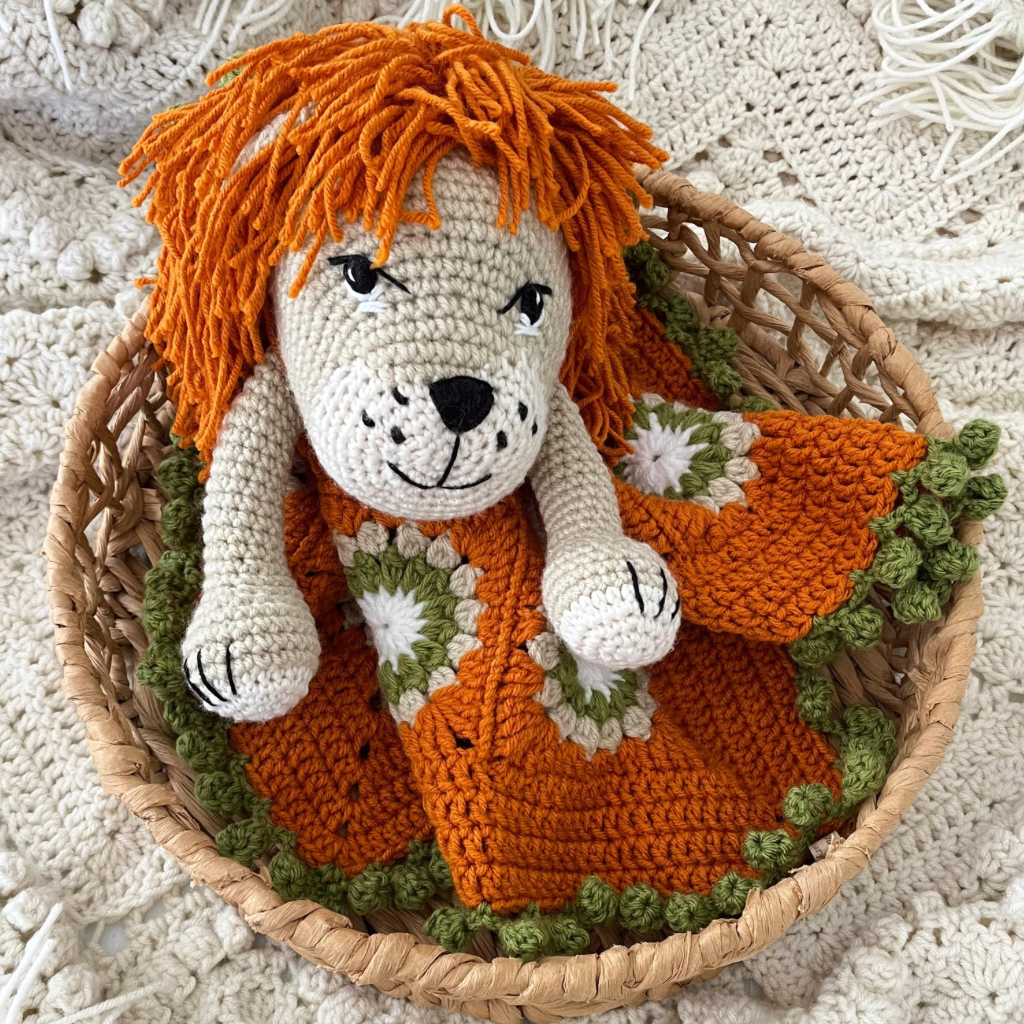 Crochet Lion Snuggle Blanket, Crochet Lion Lovey Blanket