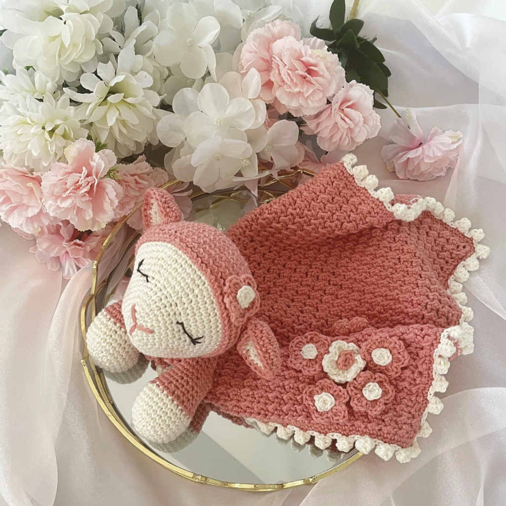 Handmade Crochet Lamb Soft Toy Snuggle Blanket