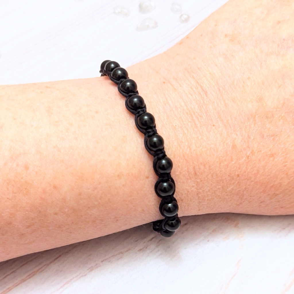Womans black obsidian bracelet - Modern November birthstone - Shamballa style - adjustable