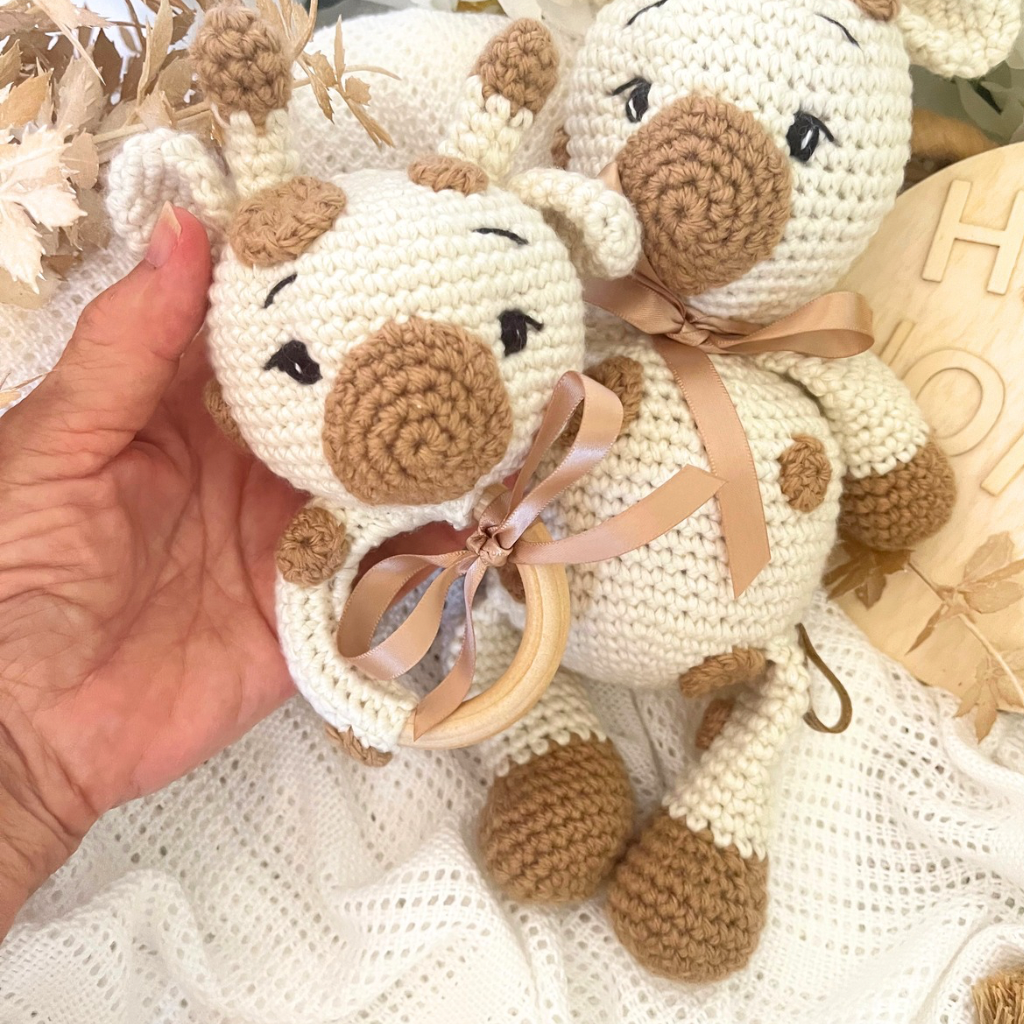 Handmade Crochet Giraffe Soft Toy & Grasping Toy Baby Gift Set