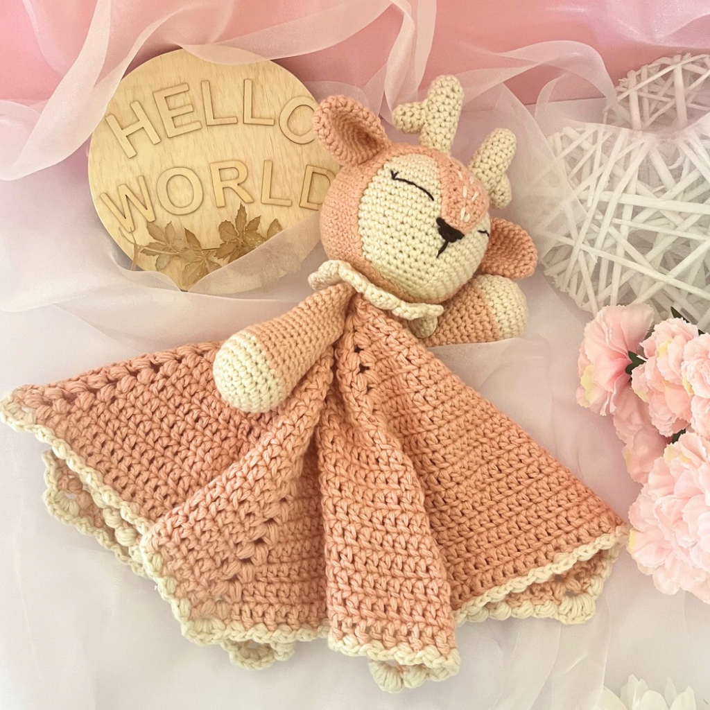Crochet Fawn Snuggler And Fawn Grasping Toy Baby Gift Set