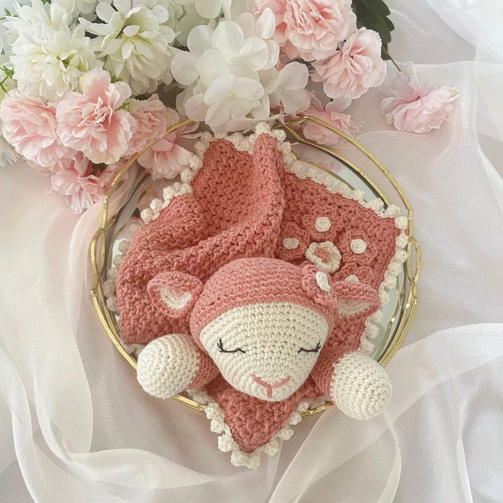 Handmade Crochet Lamb Soft Toy Snuggle Blanket