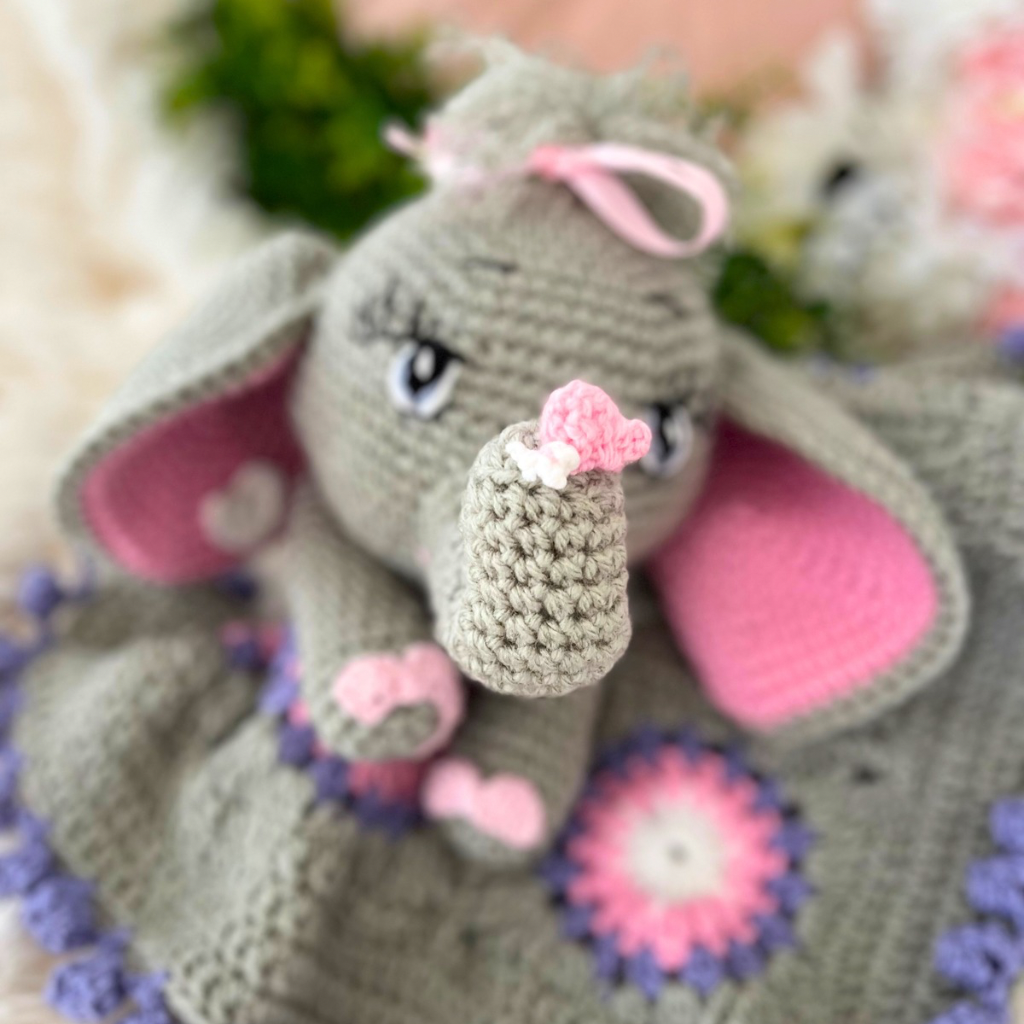 Crochet Elephant Lovey Blanket Miss Ellie, Crochet Elephant Snuggler