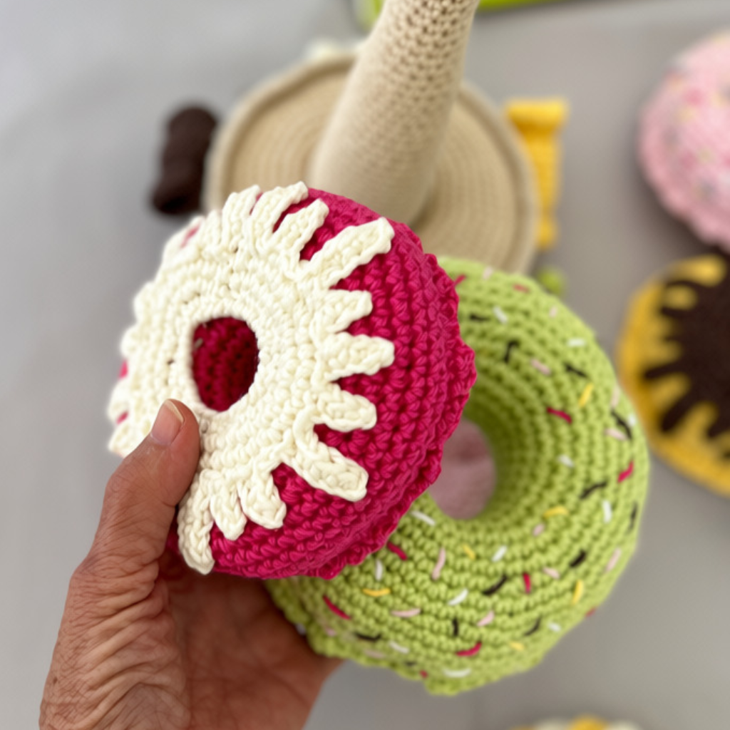 Crochet Stacking Toy Ice Cream Donuts, Crochet Stacking Toy
