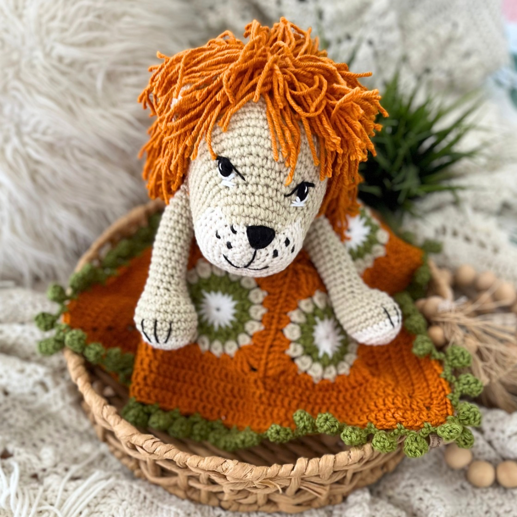 Crochet Lion Snuggle Blanket, Crochet Lion Lovey Blanket 50cms